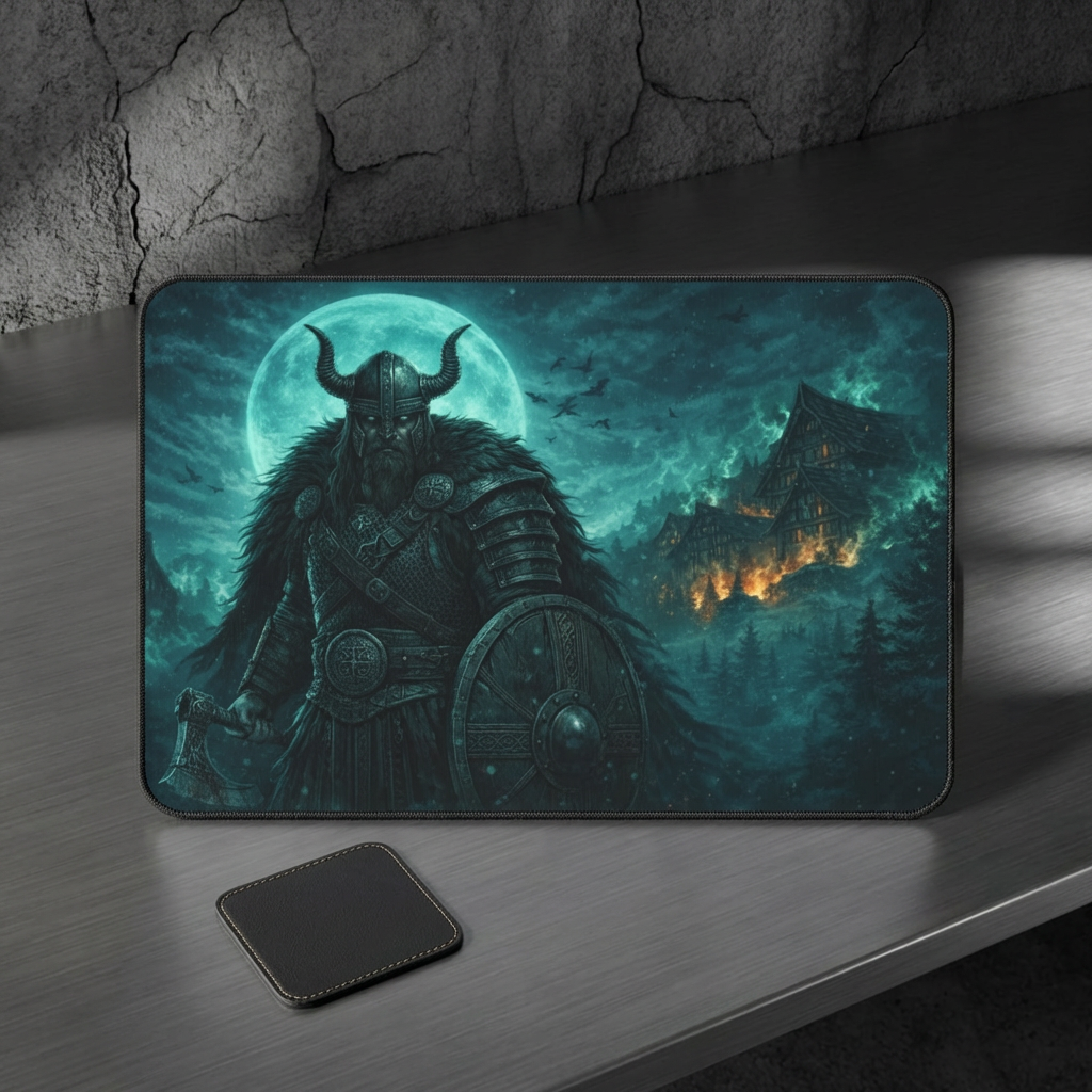 Viking Sentry Desk Mat — Dark Fantasy Moonlit Battle Station