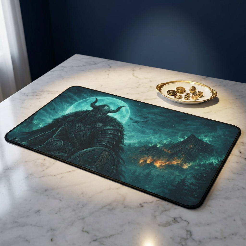 Viking Sentry Desk Mat — Dark Fantasy Moonlit Battle Station