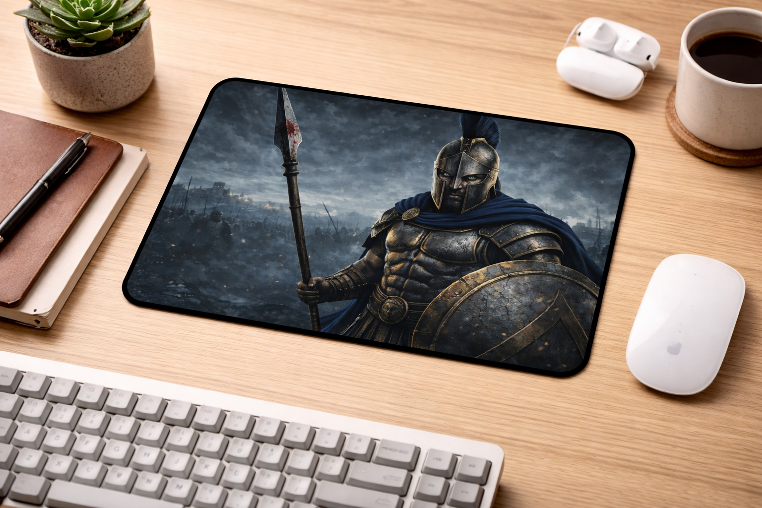 Spartan Warrior Desk Mat — Focused Workstation Mouse Pad