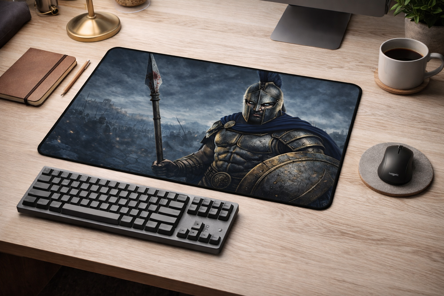 Spartan Warrior Desk Mat — Focused Workstation Mouse Pad