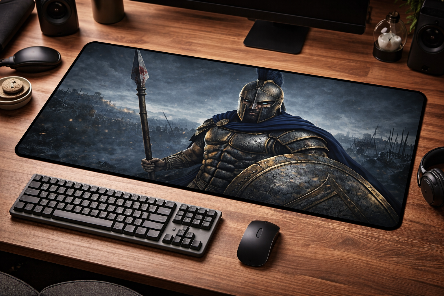 Spartan Warrior Desk Mat — Focused Workstation Mouse Pad