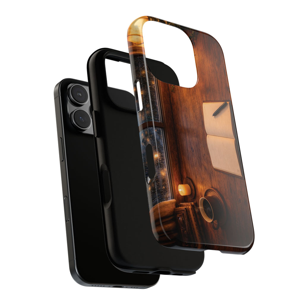 Cozy Writer’s Desk Phone Case — Cozy Notebook & Coffee Woodgrain Design