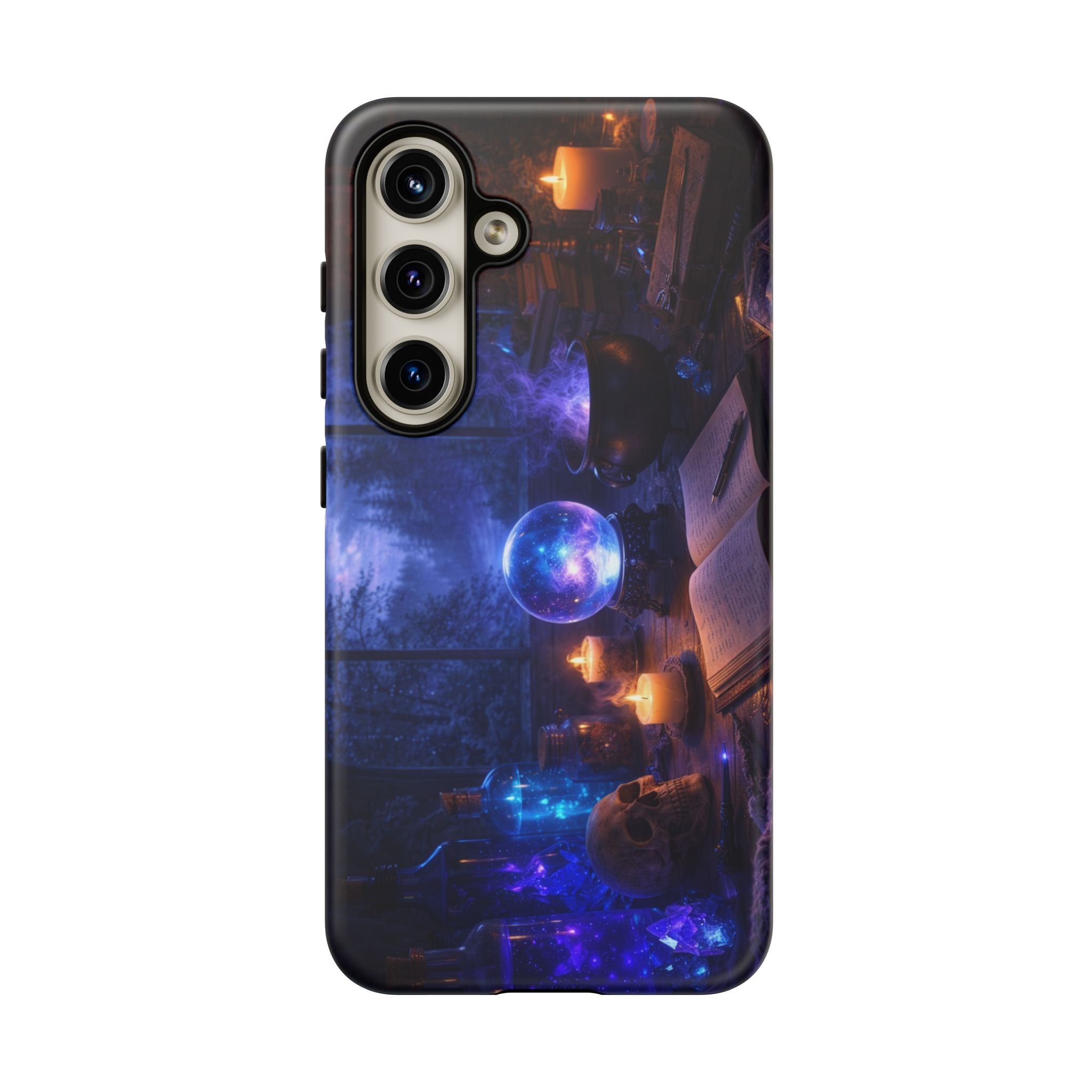 Arcane Alchemist Crystal Ball Phone Case — Midnight Candlelit Study Design