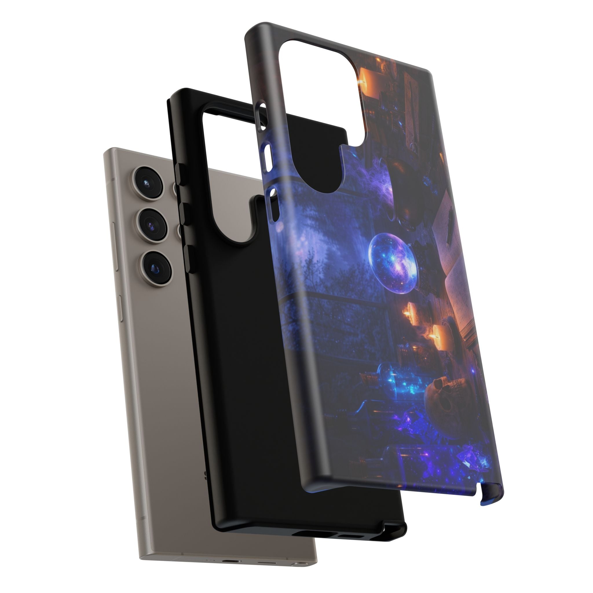 Arcane Alchemist Crystal Ball Phone Case — Midnight Candlelit Study Design