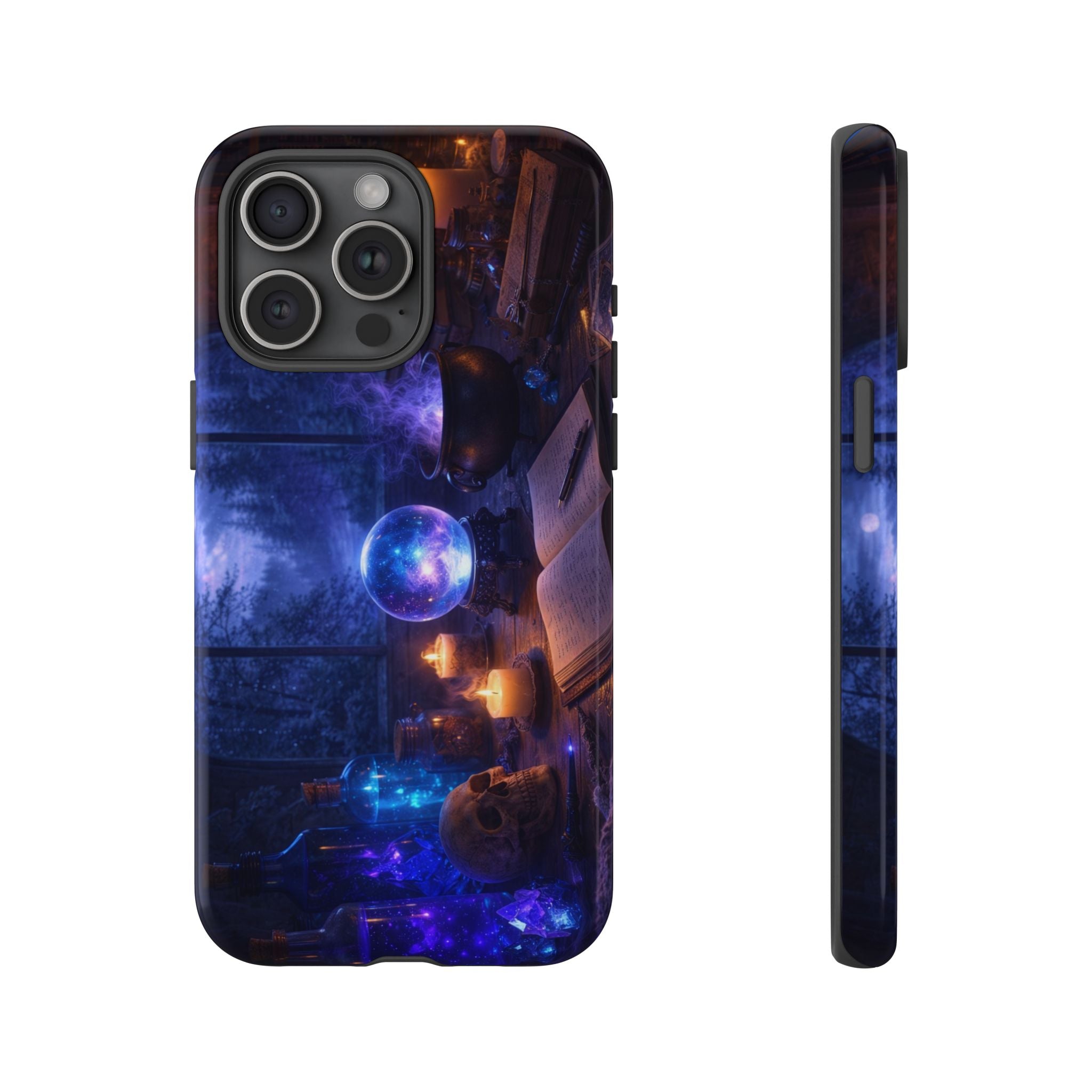 Arcane Alchemist Crystal Ball Phone Case — Midnight Candlelit Study Design
