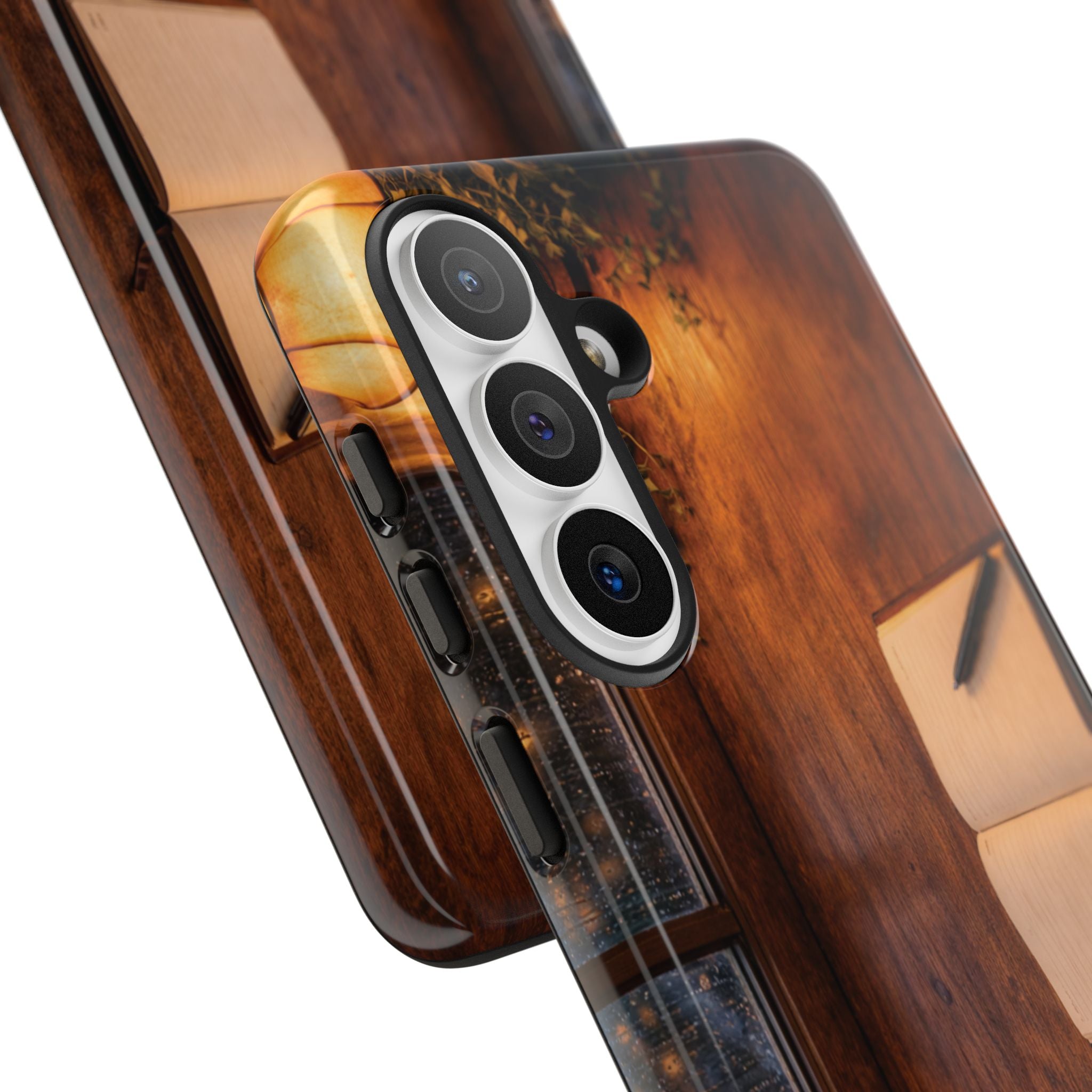 Cozy Writer’s Desk Phone Case — Cozy Notebook & Coffee Woodgrain Design