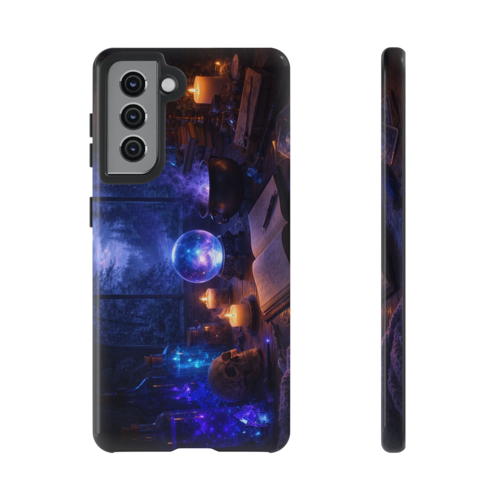 Arcane Alchemist Crystal Ball Phone Case — Midnight Candlelit Study Design