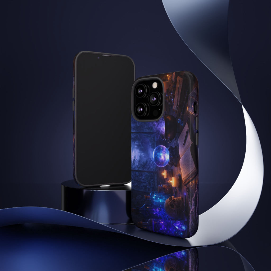 Arcane Alchemist Crystal Ball Phone Case — Midnight Candlelit Study Design
