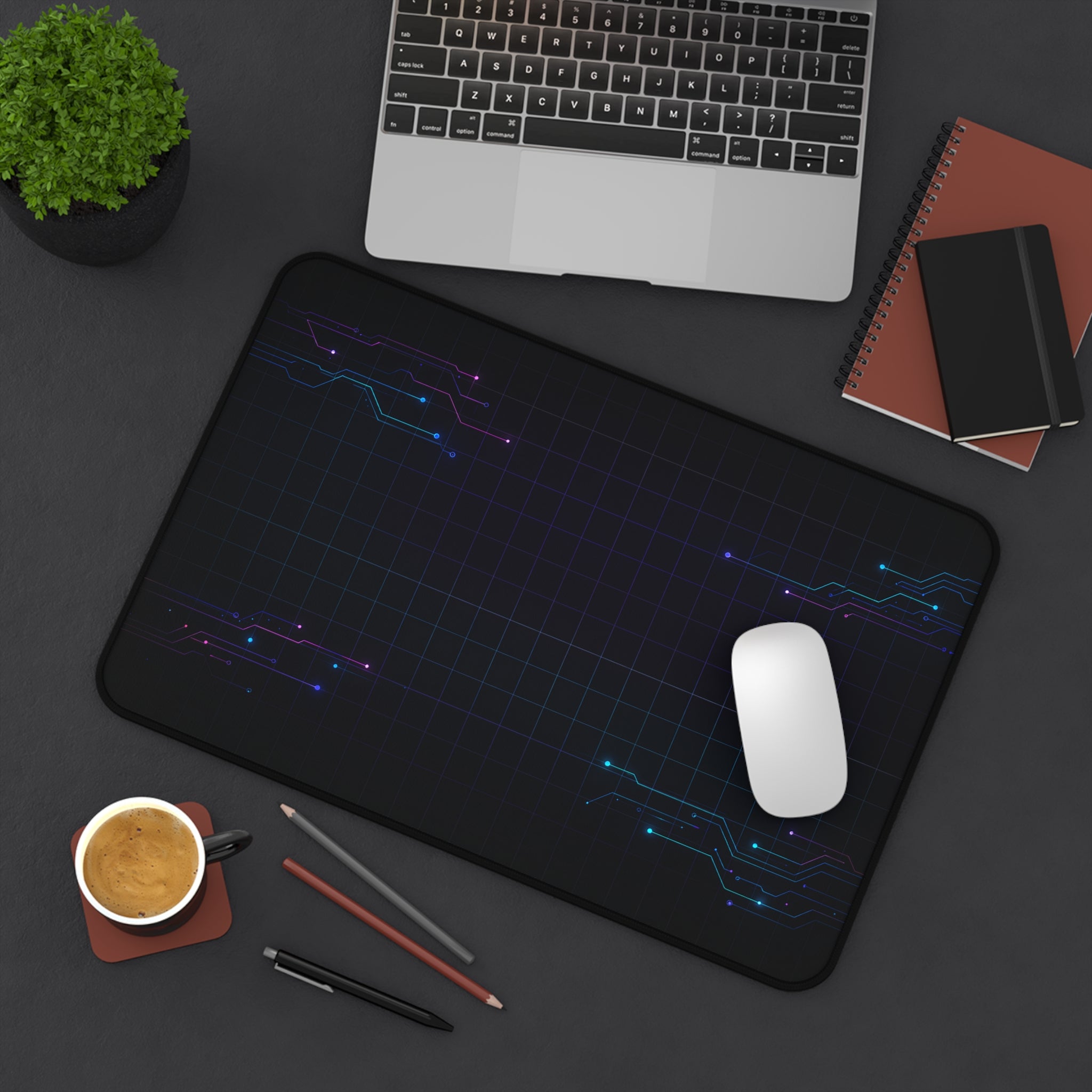 Cyberpunk Neon Circuit Desk Mat — Futuristic Gamer & Programmer Mouse Pad