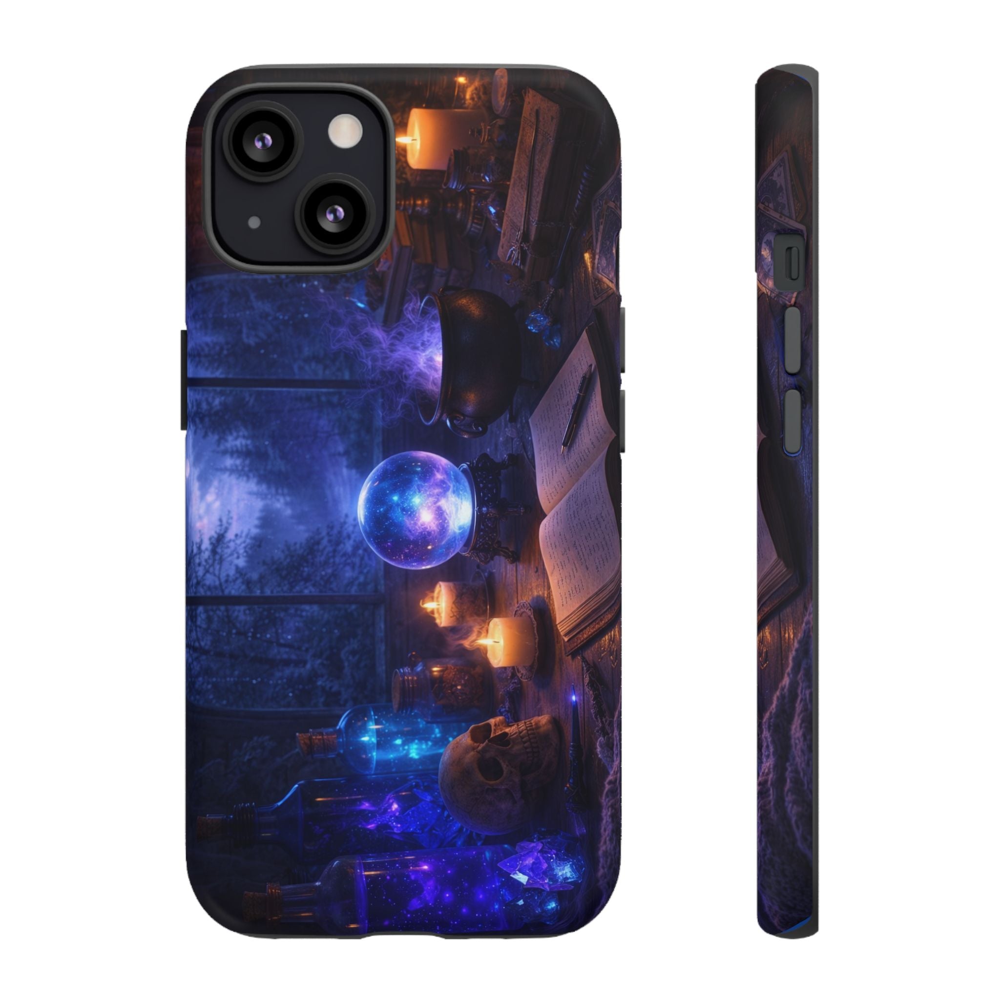 Arcane Alchemist Crystal Ball Phone Case — Midnight Candlelit Study Design