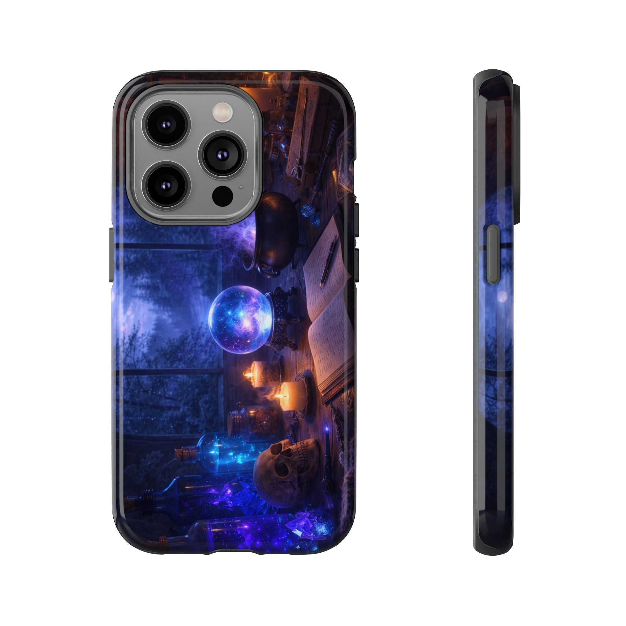 Arcane Alchemist Crystal Ball Phone Case — Midnight Candlelit Study Design