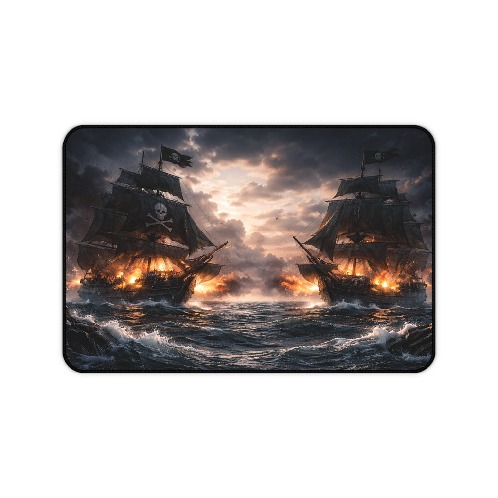Pirate Ship Battle Desk Mat — Dusk Sea Cannon Duel Mouse Pad