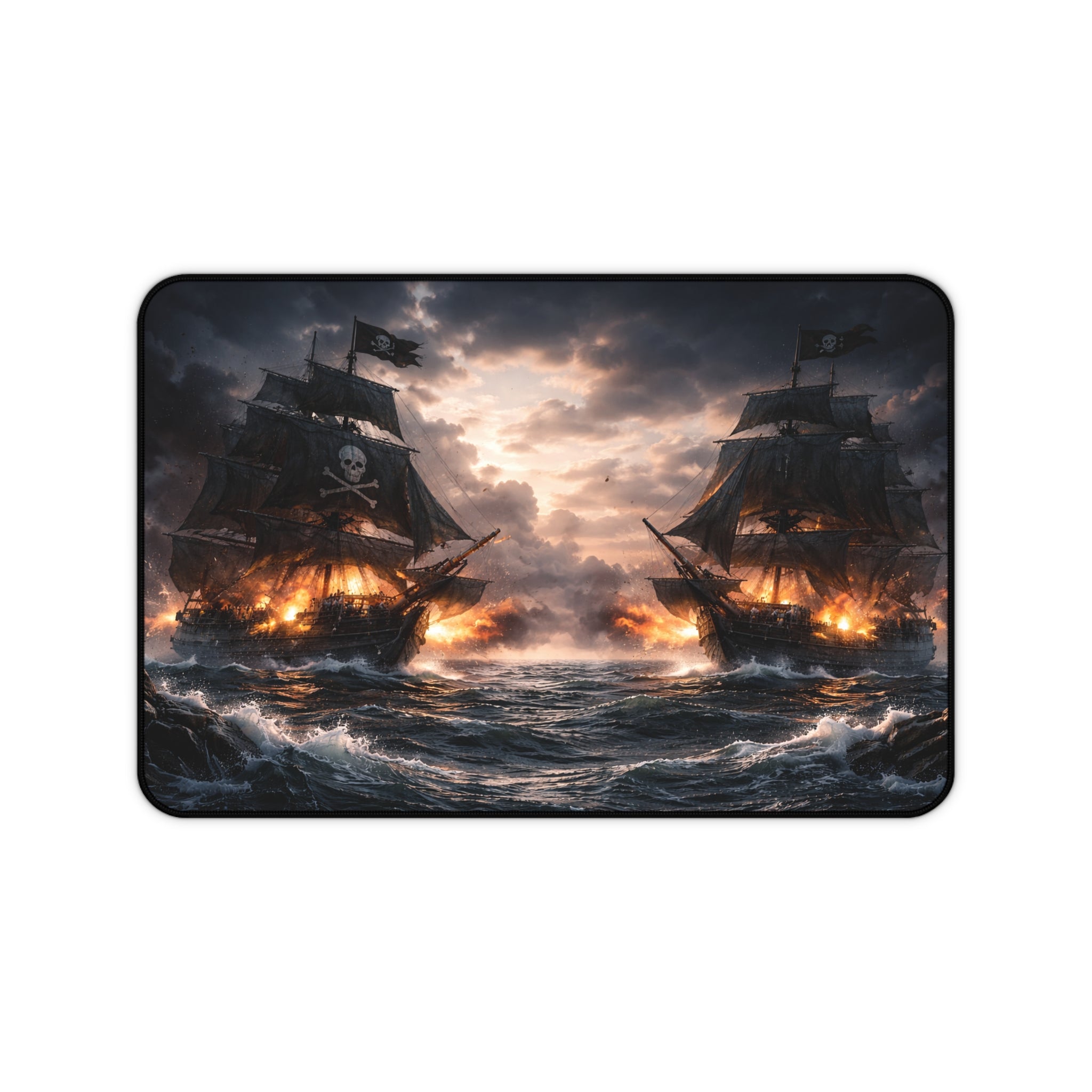 Pirate Ship Battle Desk Mat — Dusk Sea Cannon Duel Mouse Pad