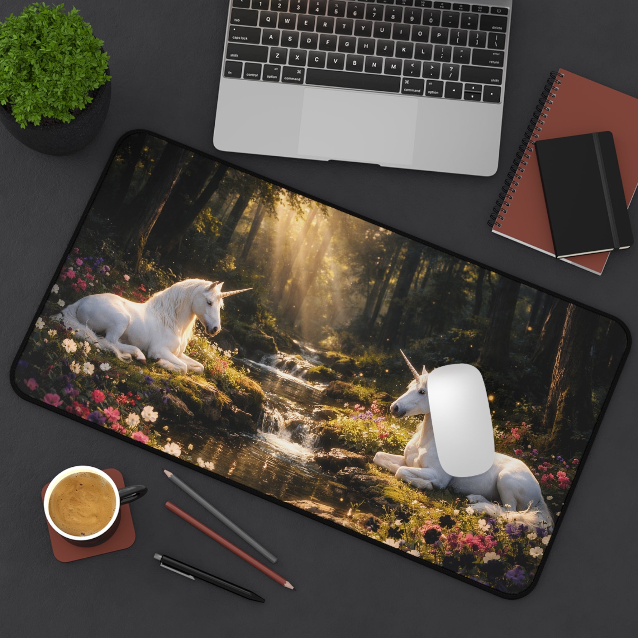 Enchanted Unicorn Forest Desk Mat — Serene Woodland Mouse Pad