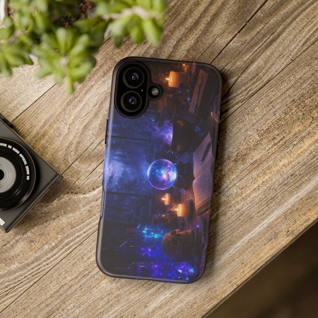 Arcane Alchemist Crystal Ball Phone Case — Midnight Candlelit Study Design
