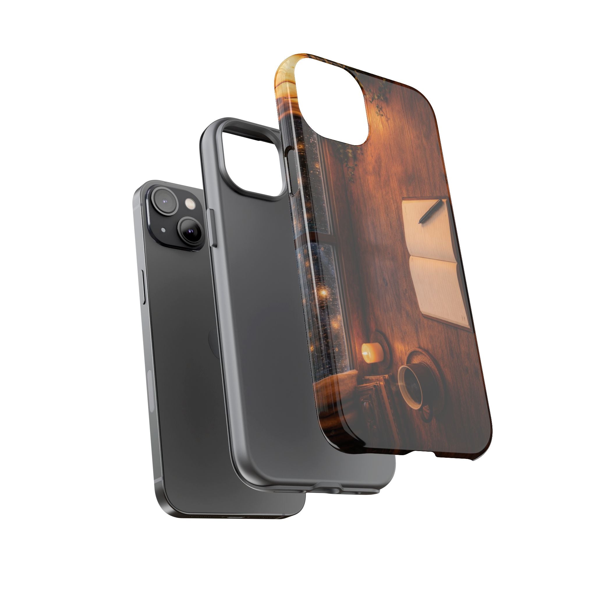 Cozy Writer’s Desk Phone Case — Cozy Notebook & Coffee Woodgrain Design