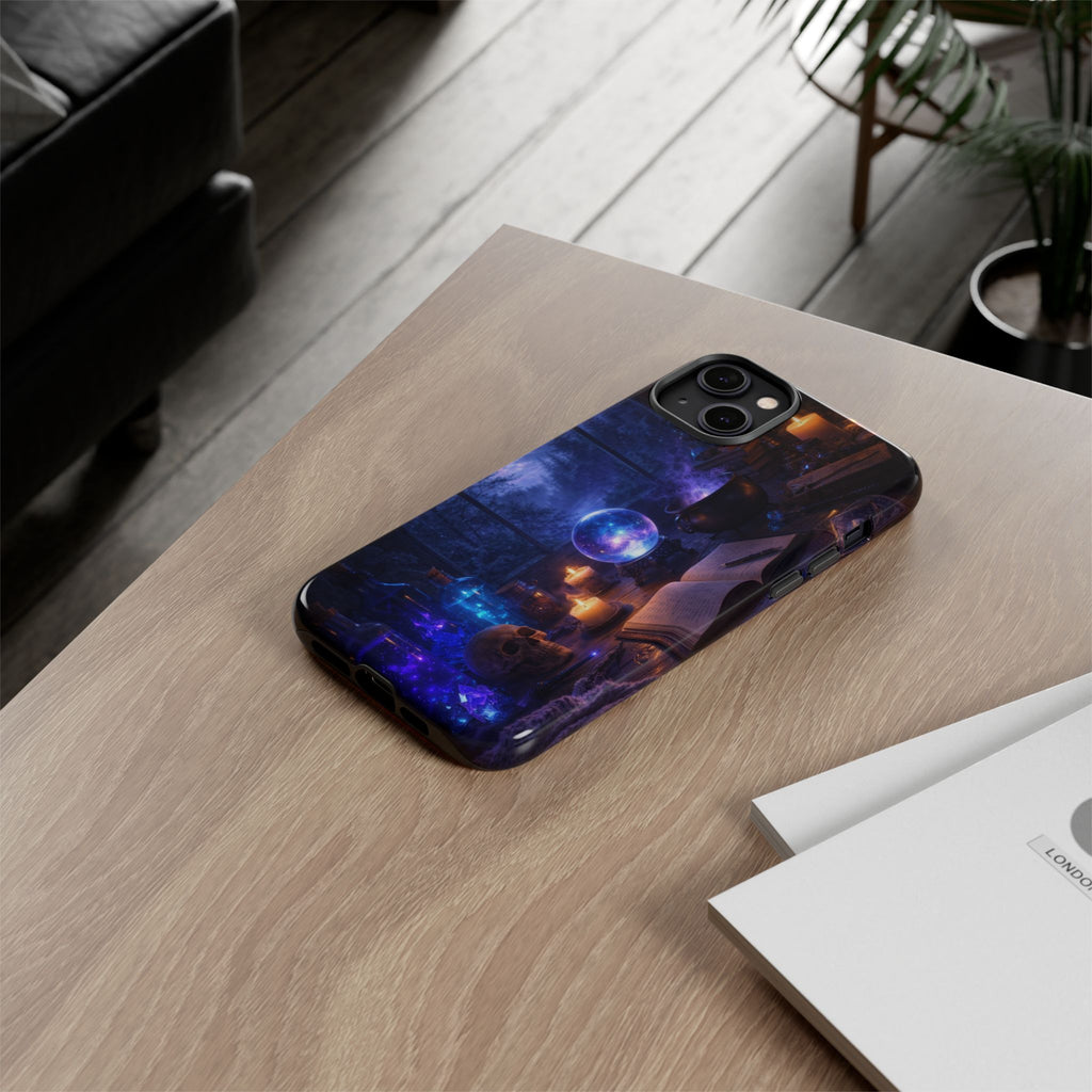 Arcane Alchemist Crystal Ball Phone Case — Midnight Candlelit Study Design