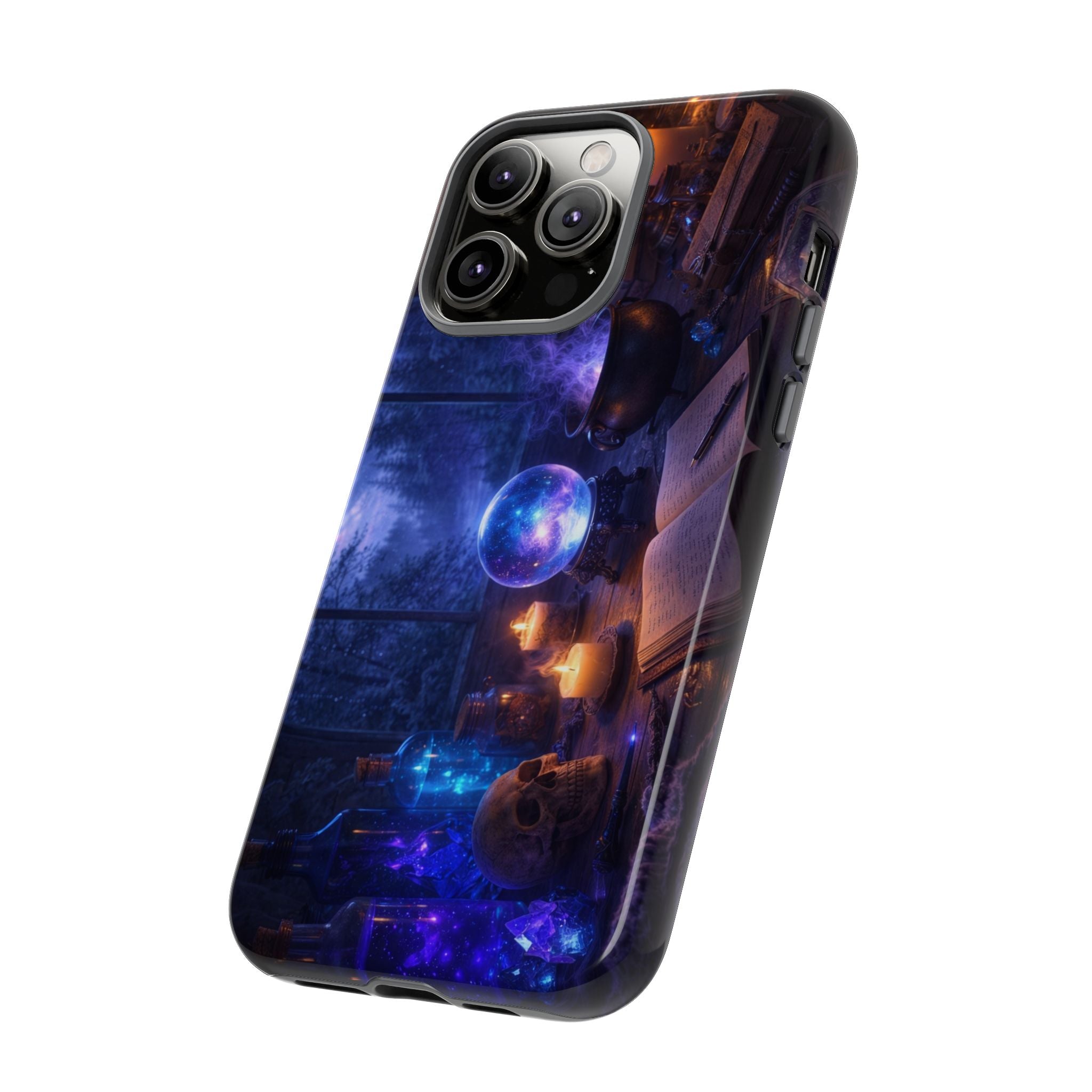 Arcane Alchemist Crystal Ball Phone Case — Midnight Candlelit Study Design