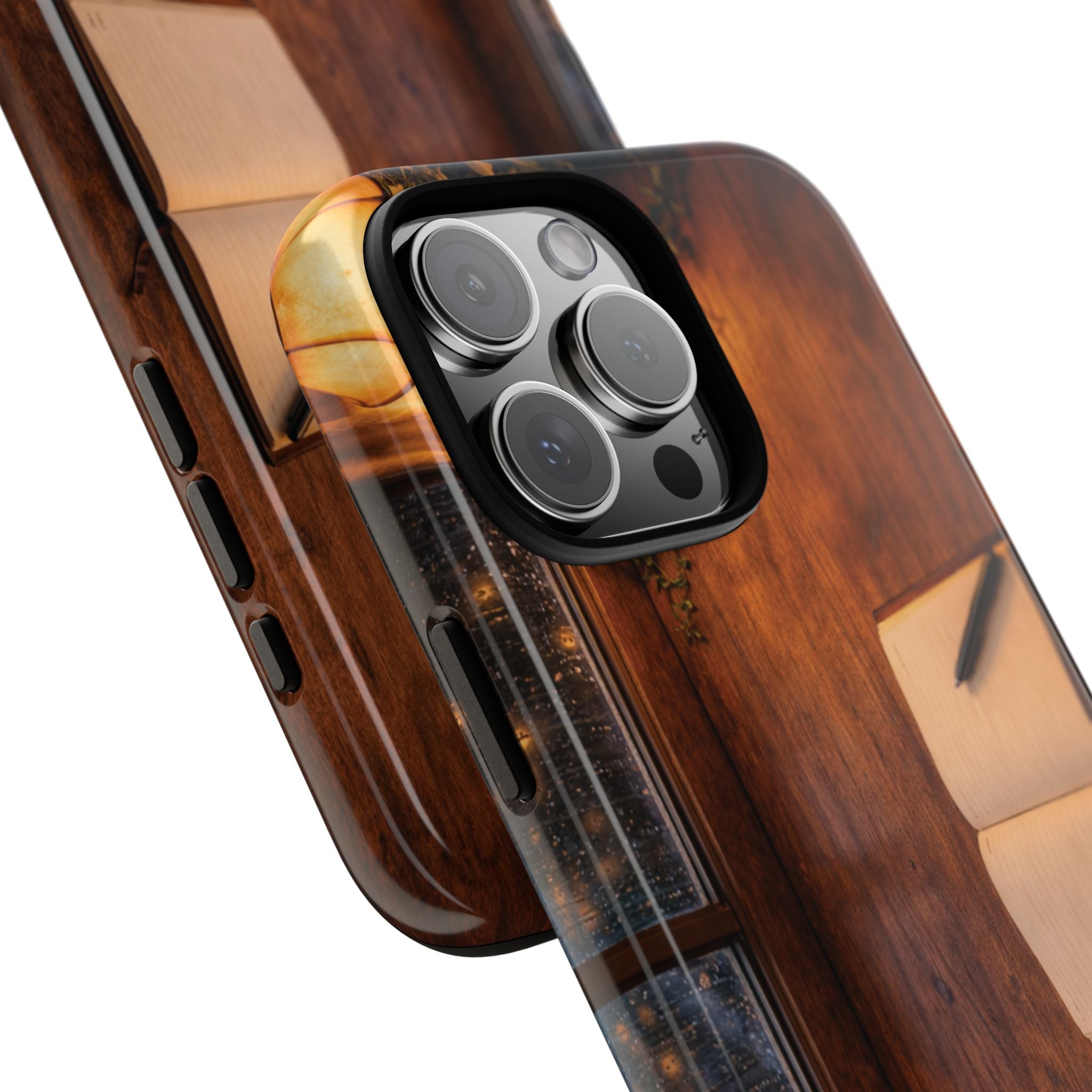Cozy Writer’s Desk Phone Case — Cozy Notebook & Coffee Woodgrain Design