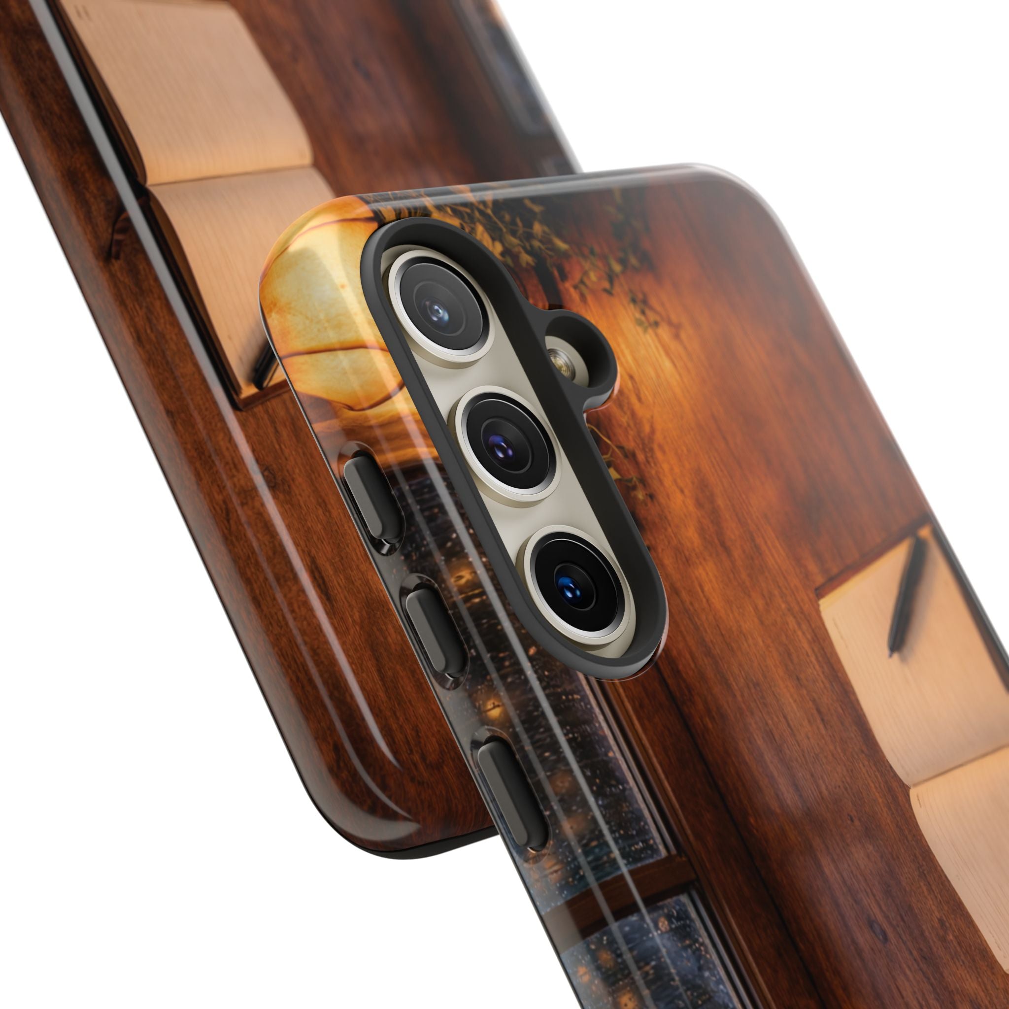 Cozy Writer’s Desk Phone Case — Cozy Notebook & Coffee Woodgrain Design