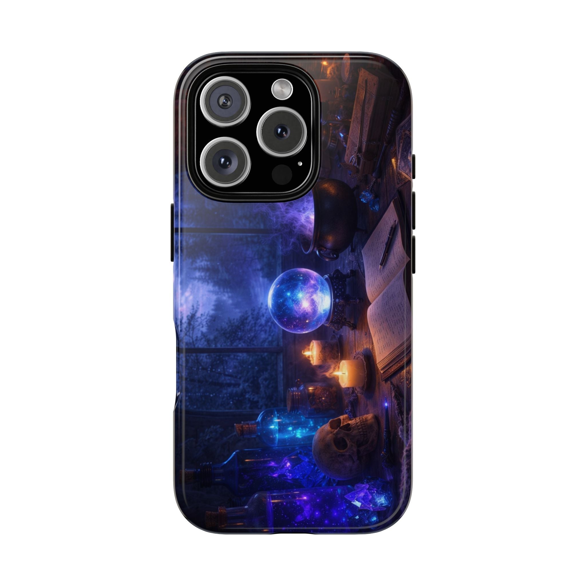 Arcane Alchemist Crystal Ball Phone Case — Midnight Candlelit Study Design