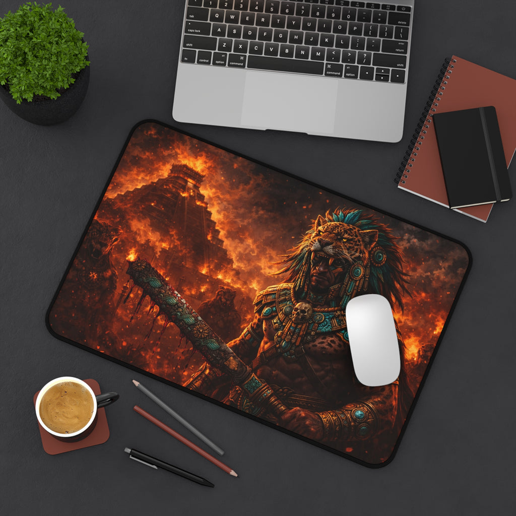 Jaguar Warrior Pyramid Desk Mat — Neoprene Gaming & Work Mouse Pad