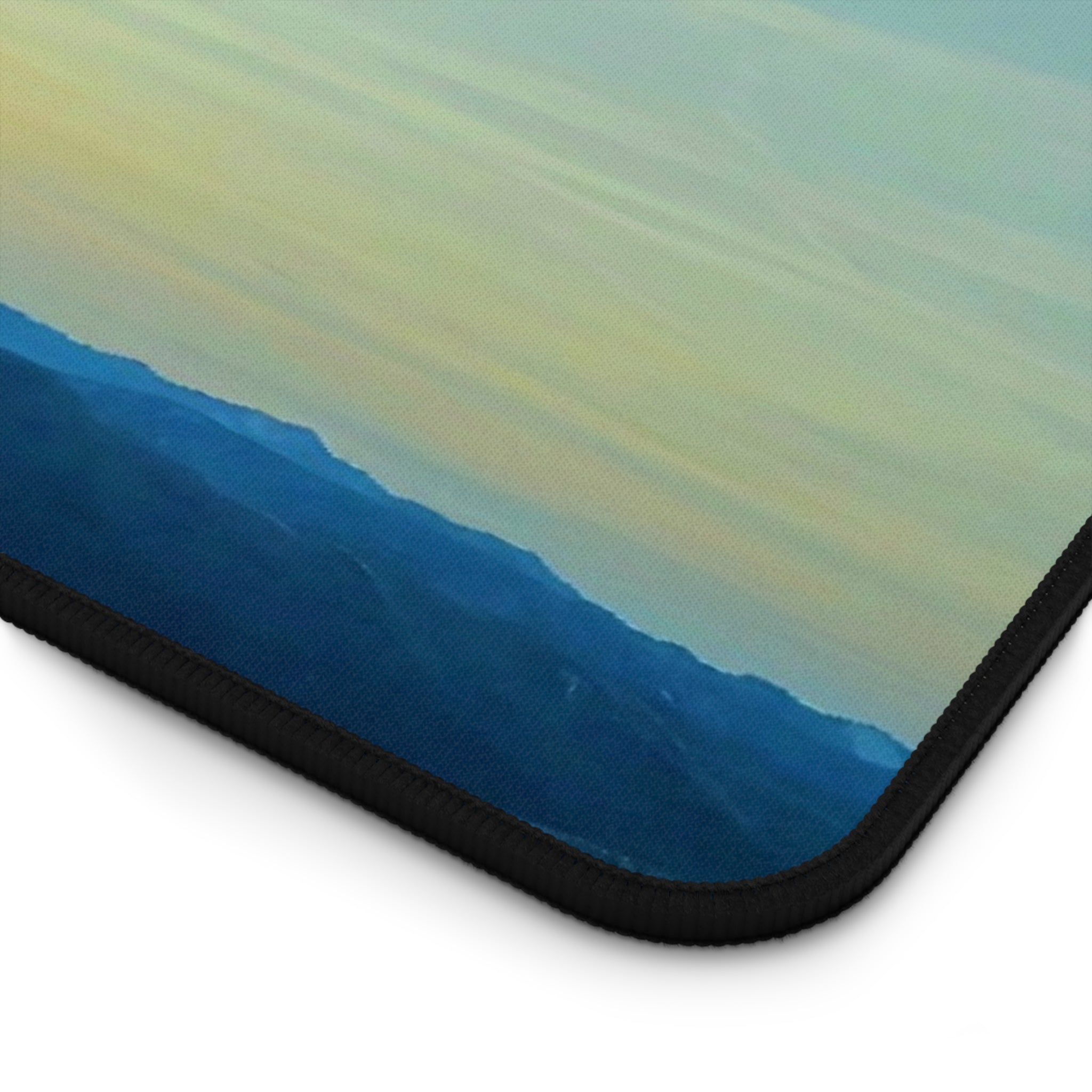 Whiteface Mountain Horizon Desk Mat — Fading Blue Peaks with Orange Sunrise