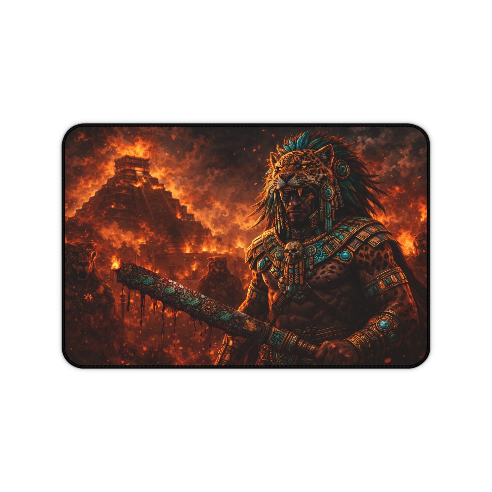 Jaguar Warrior Pyramid Desk Mat — Neoprene Gaming & Work Mouse Pad