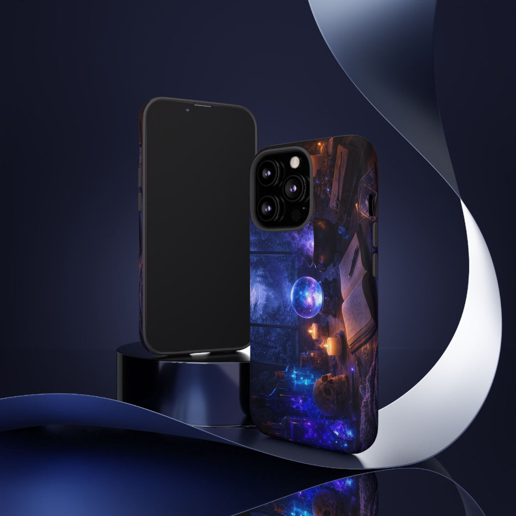 Arcane Alchemist Crystal Ball Phone Case — Midnight Candlelit Study Design