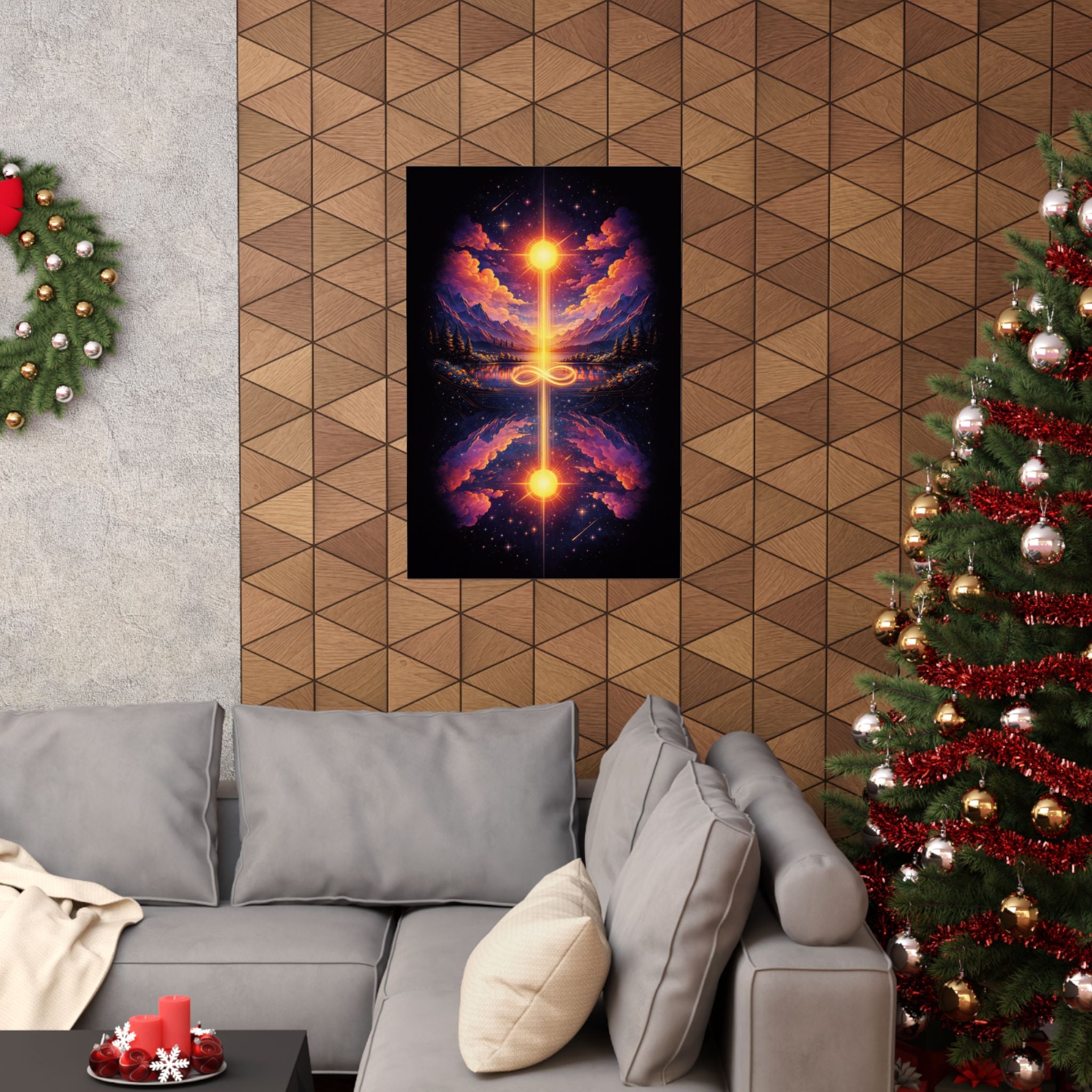 Infinity Light Cosmic Poster — Spiritual Sun & Galaxy Wall Art