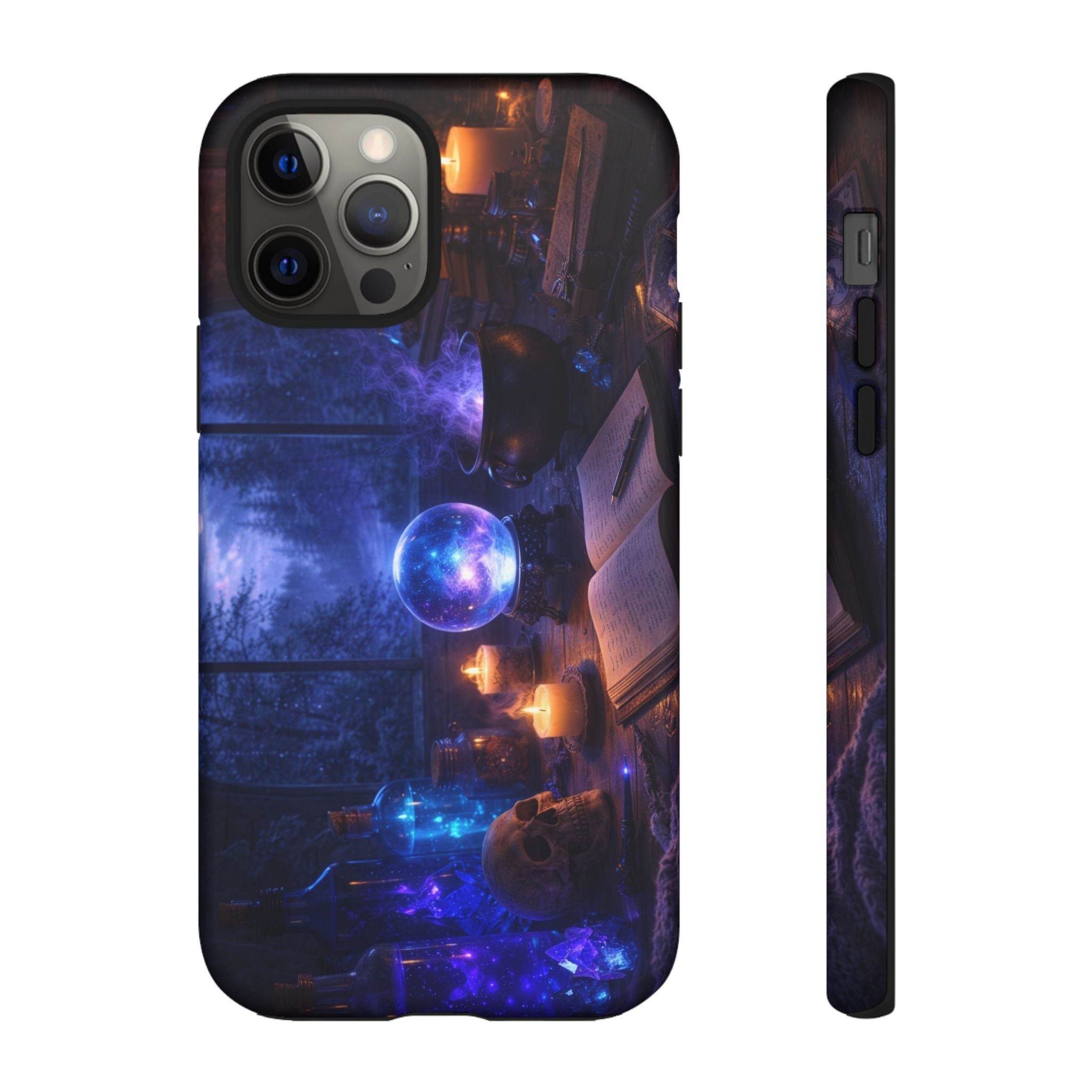 Arcane Alchemist Crystal Ball Phone Case — Midnight Candlelit Study Design