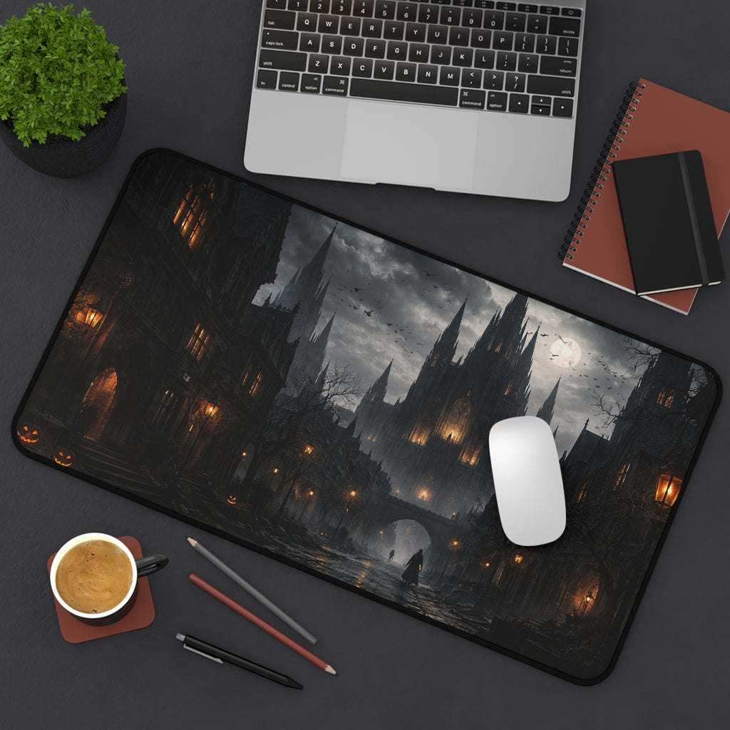 Gothic Moonlit City Desk Mat — Halloween Dark Fantasy Mouse Pad