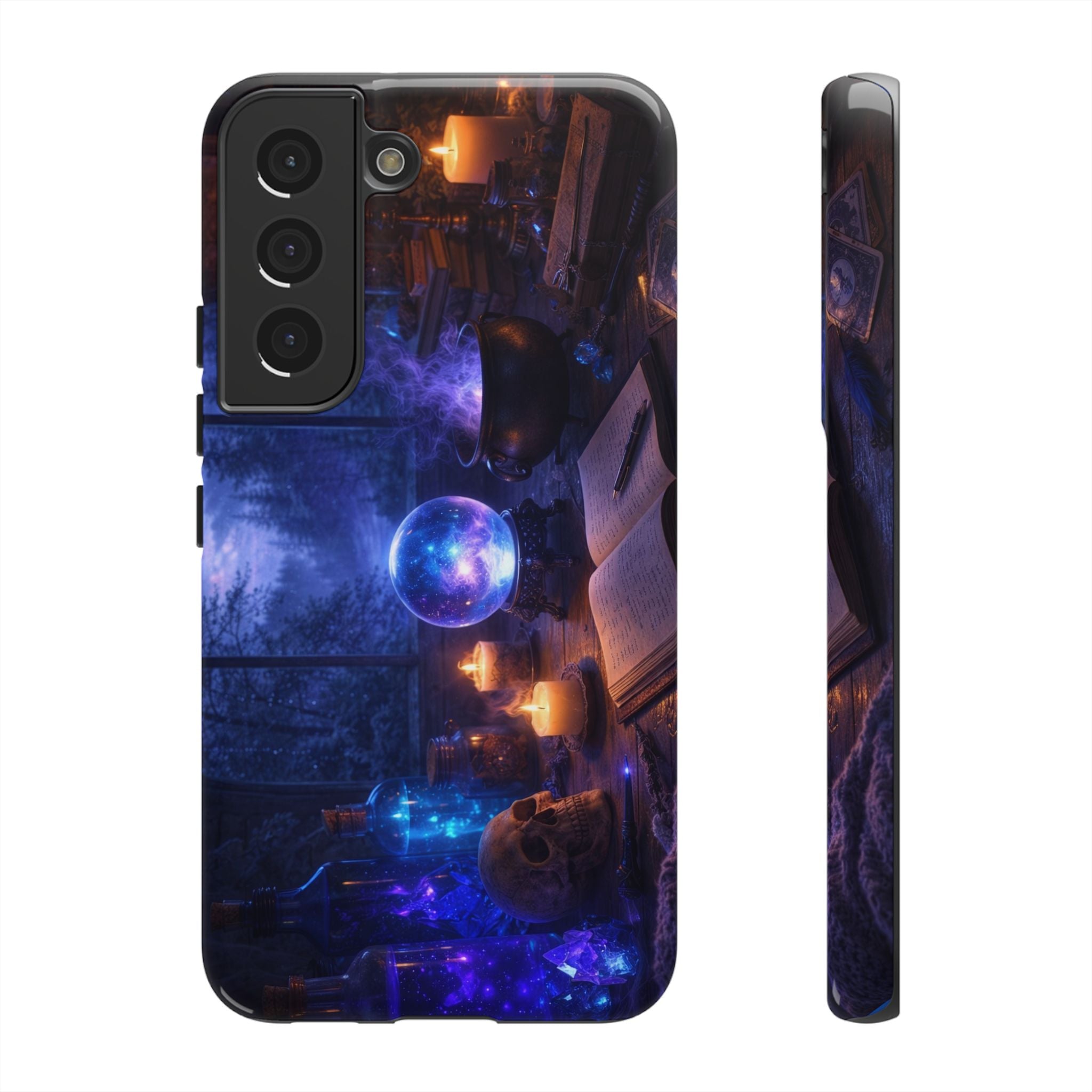 Arcane Alchemist Crystal Ball Phone Case — Midnight Candlelit Study Design