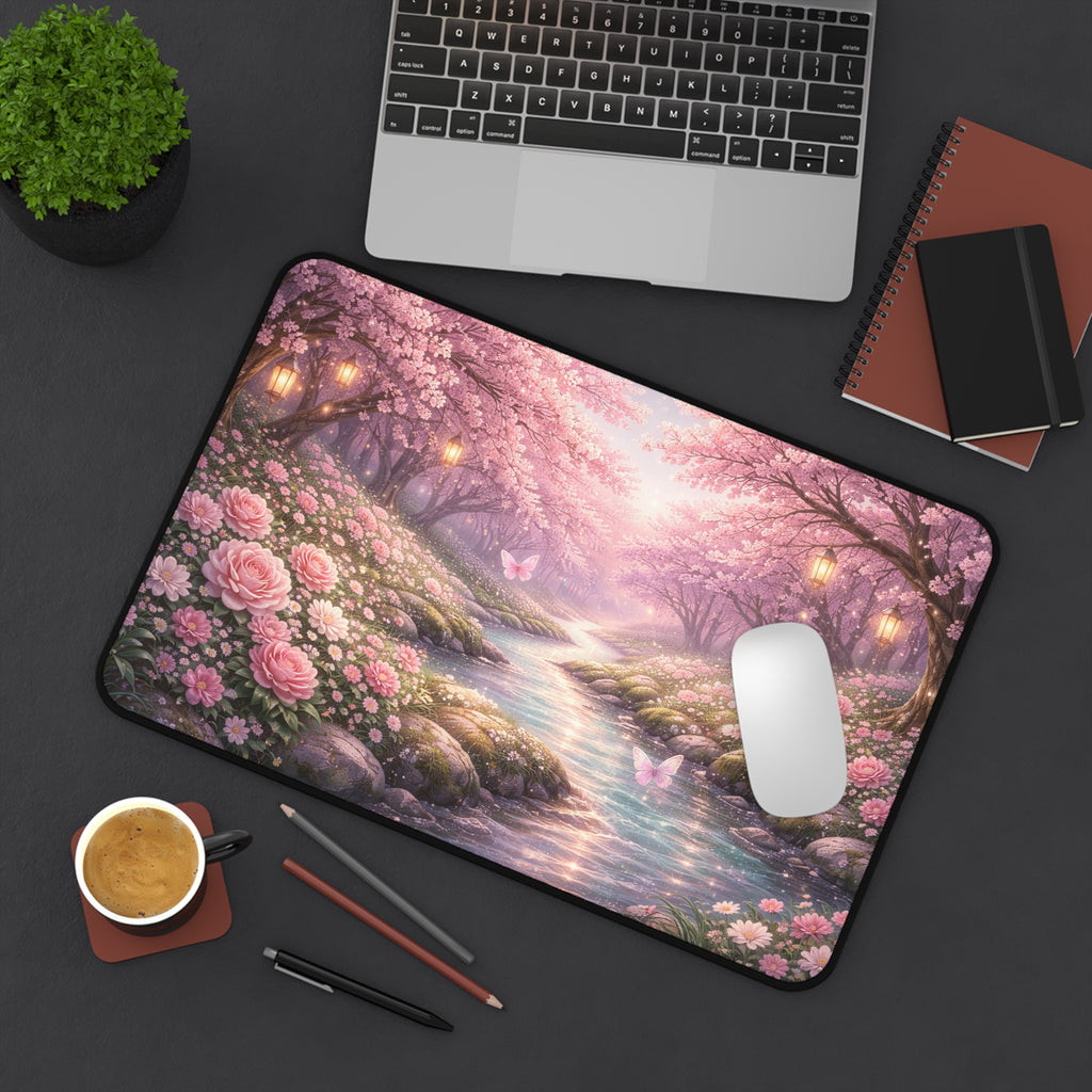 Cherry Blossom Desk Mat – Aesthetic Floral Mouse Pad, Pink Nature Desk Pad for Gaming & Office Setup