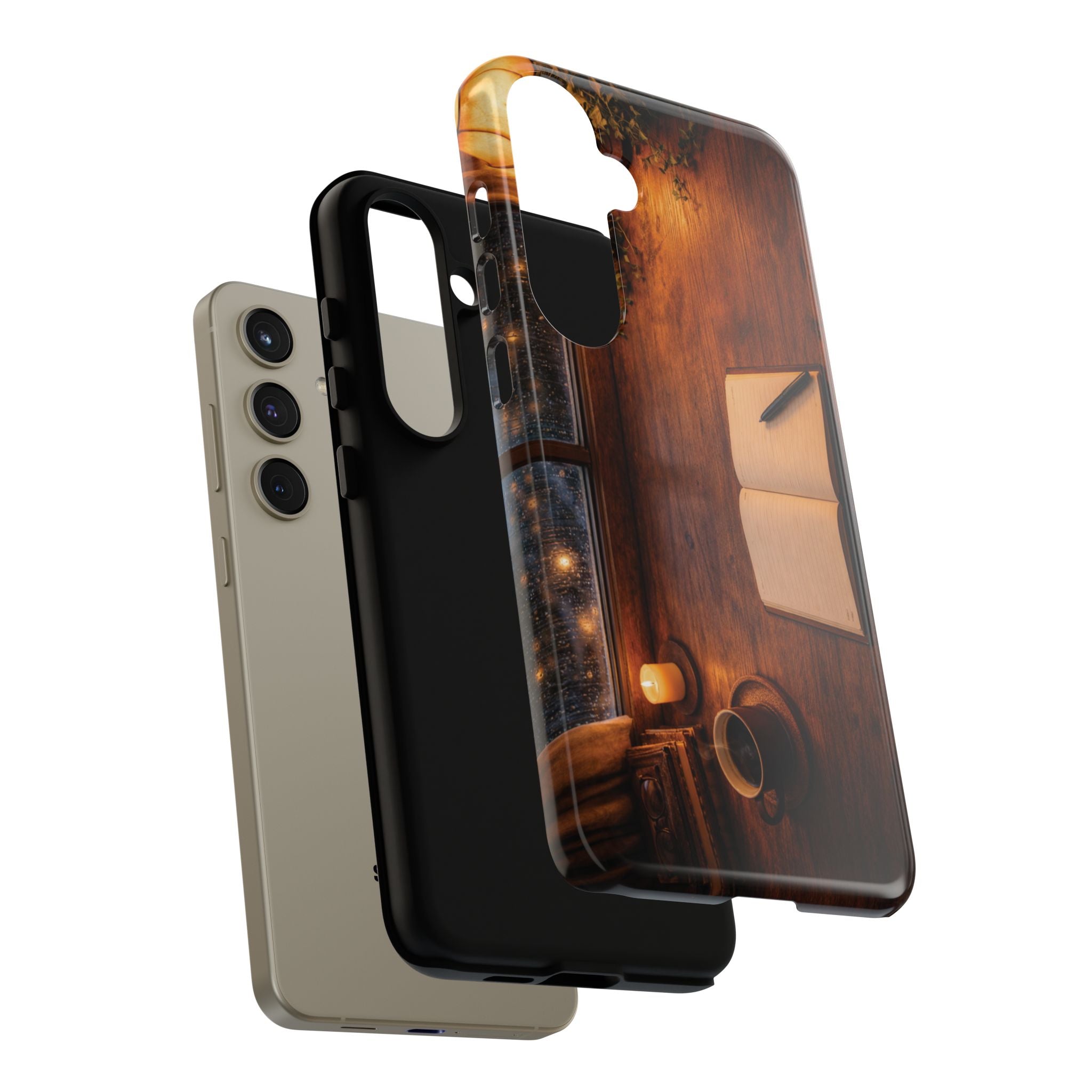 Cozy Writer’s Desk Phone Case — Cozy Notebook & Coffee Woodgrain Design