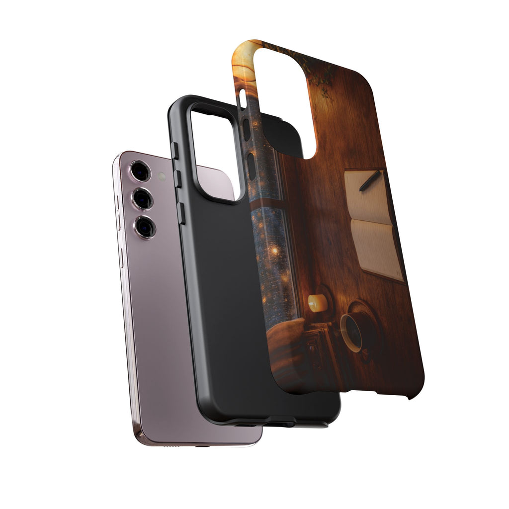 Cozy Writer’s Desk Phone Case — Cozy Notebook & Coffee Woodgrain Design