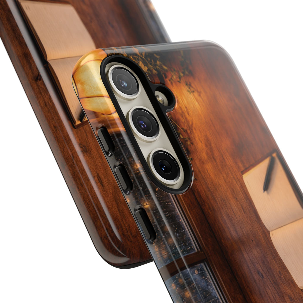 Cozy Writer’s Desk Phone Case — Cozy Notebook & Coffee Woodgrain Design