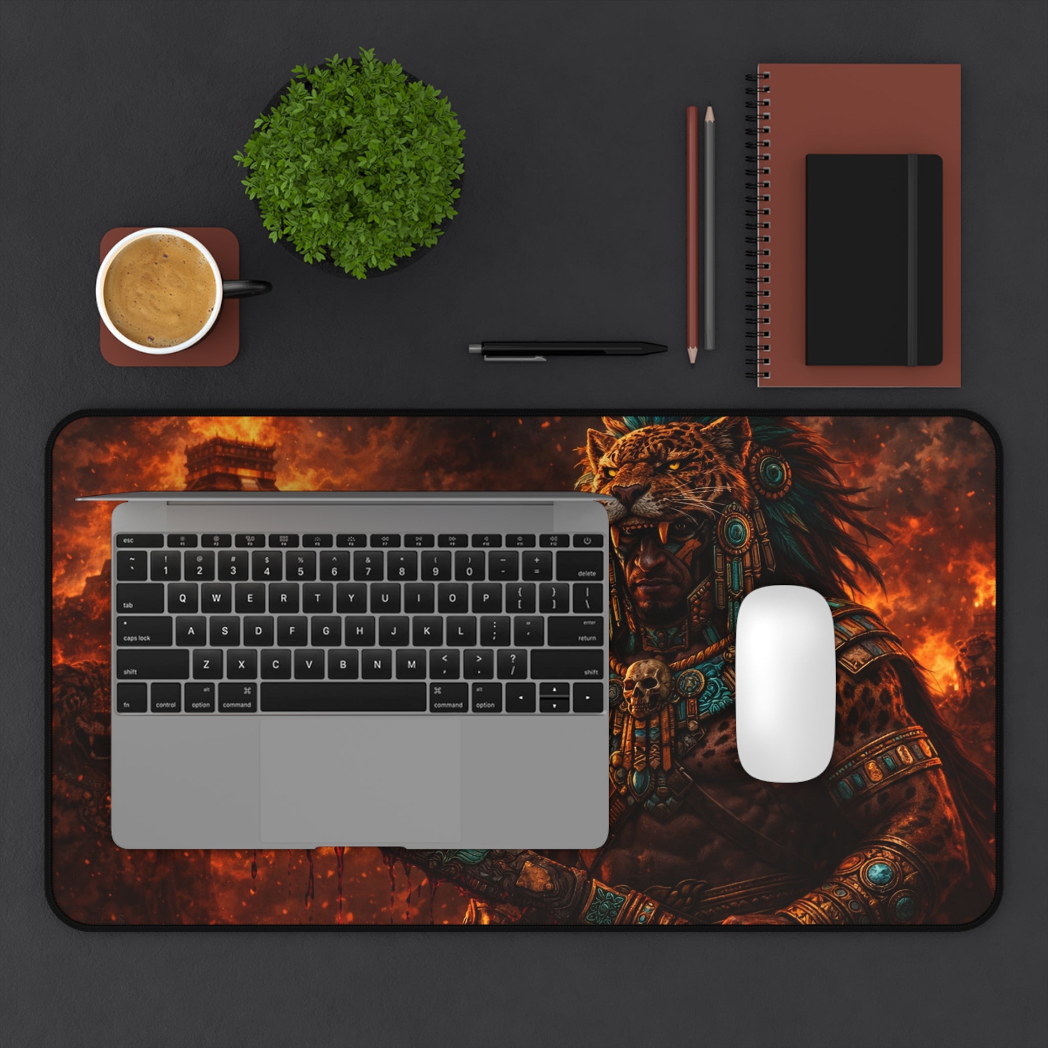 Jaguar Warrior Pyramid Desk Mat — Neoprene Gaming & Work Mouse Pad