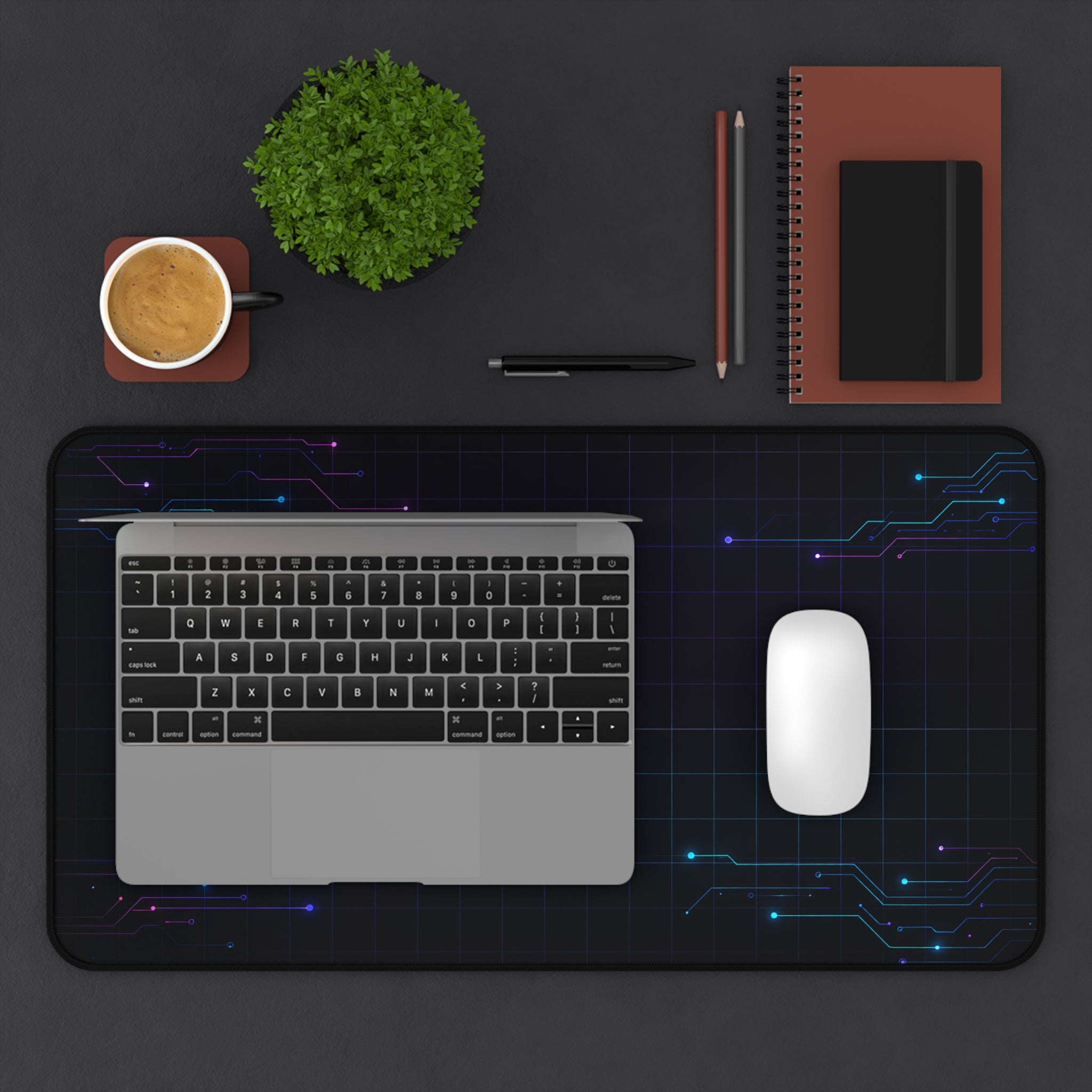 Cyberpunk Neon Circuit Desk Mat — Futuristic Gamer & Programmer Mouse Pad