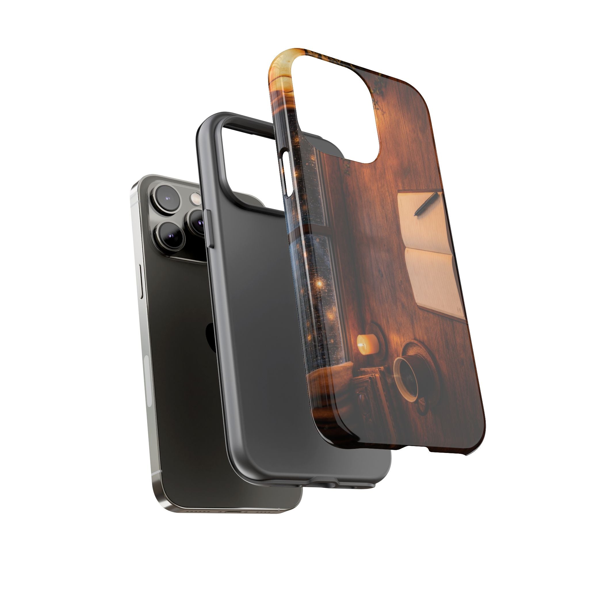 Cozy Writer’s Desk Phone Case — Cozy Notebook & Coffee Woodgrain Design