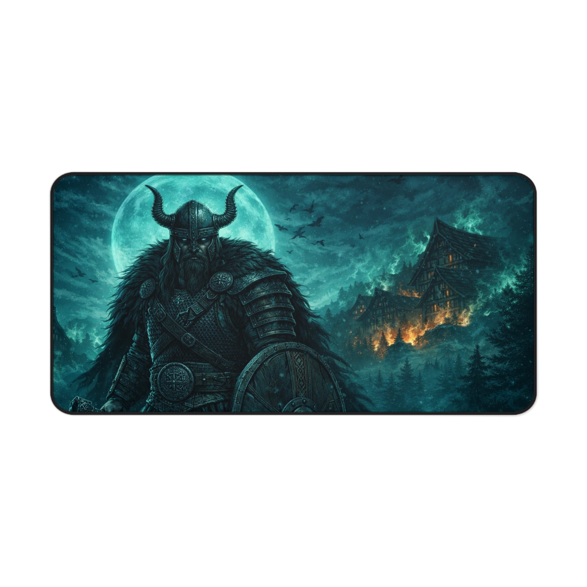 Viking Sentry Desk Mat — Dark Fantasy Moonlit Battle Station