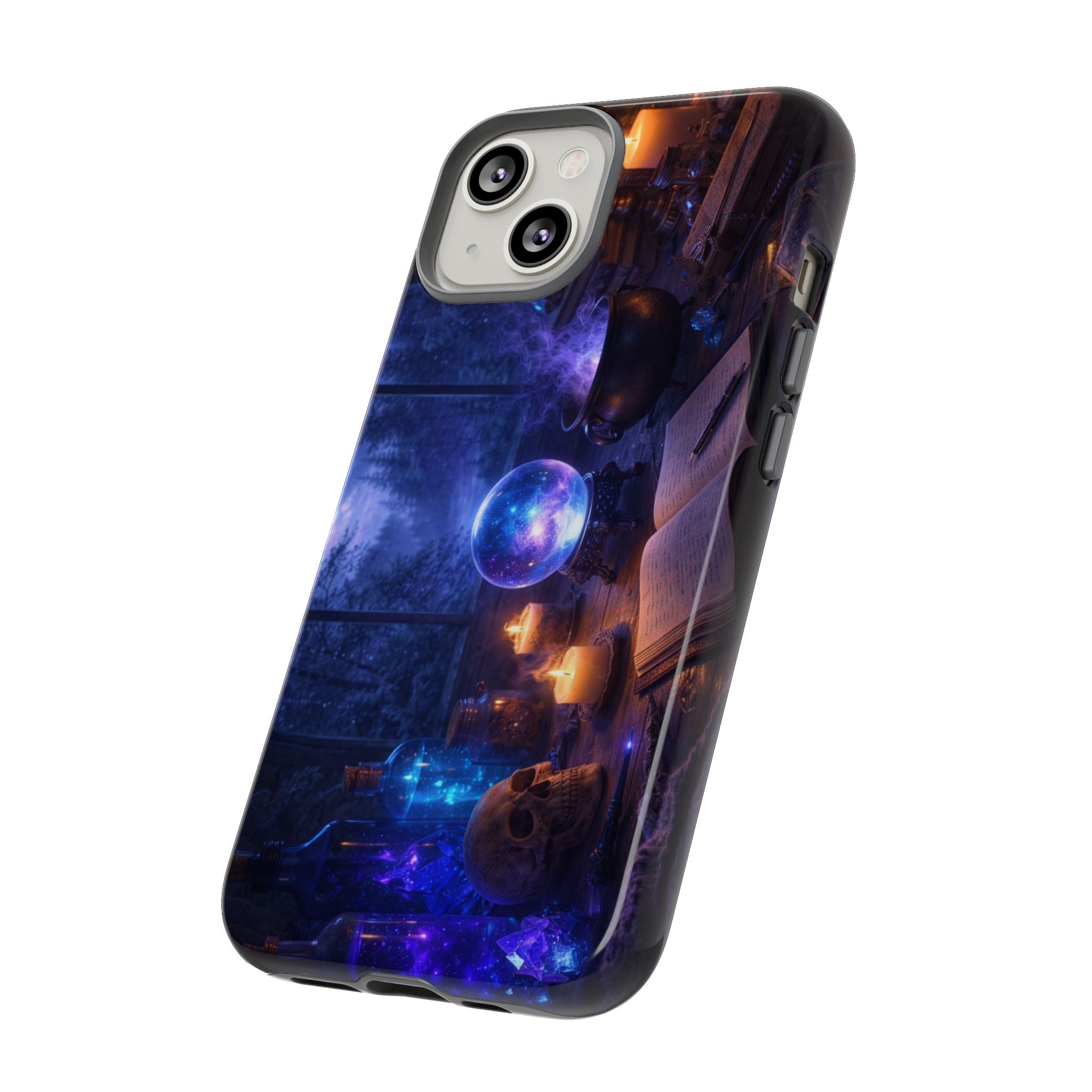 Arcane Alchemist Crystal Ball Phone Case — Midnight Candlelit Study Design