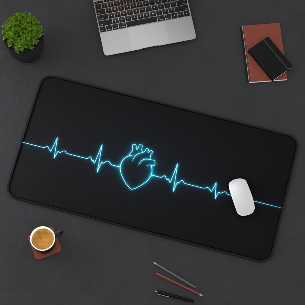 EKG Heart Glow Desk Mat — Minimal Medical-Inspired Mouse Pad