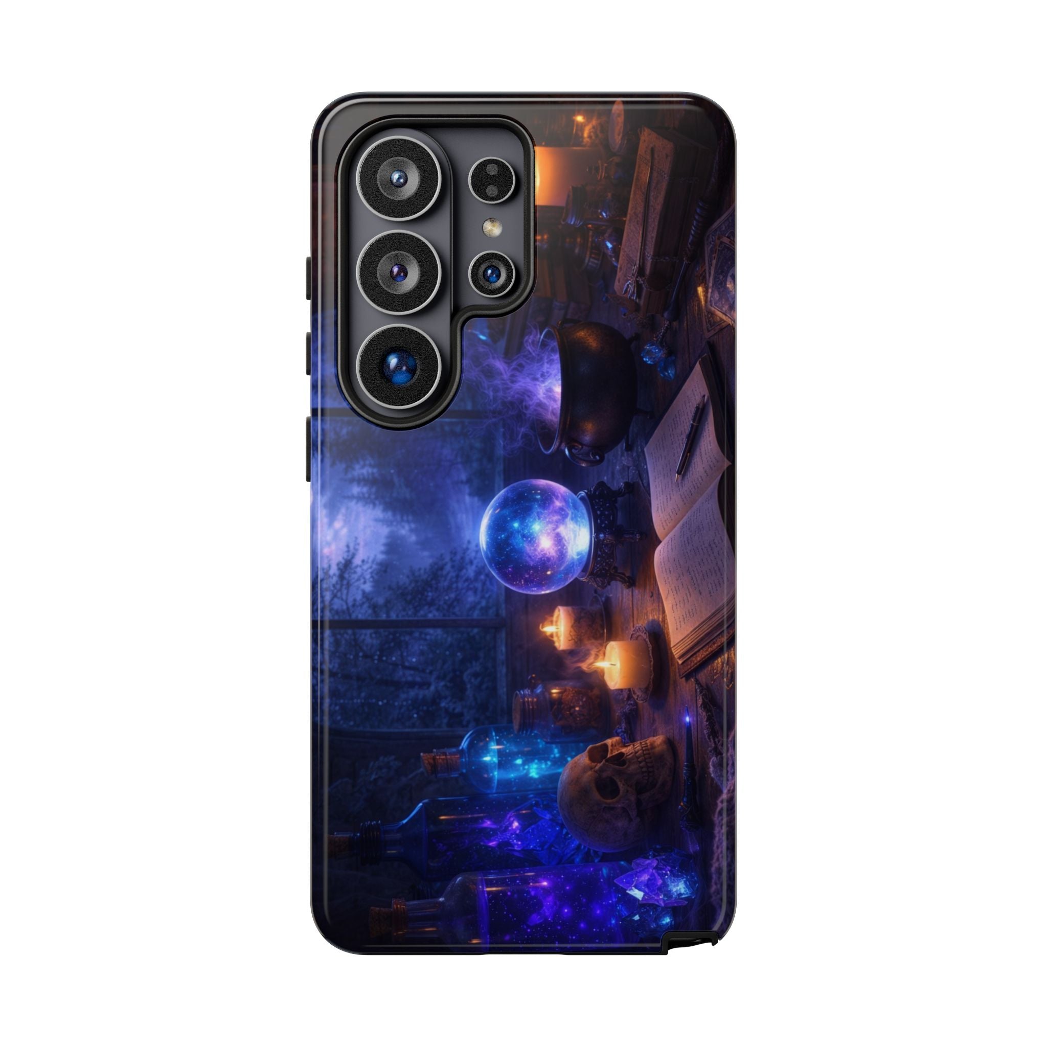 Arcane Alchemist Crystal Ball Phone Case — Midnight Candlelit Study Design