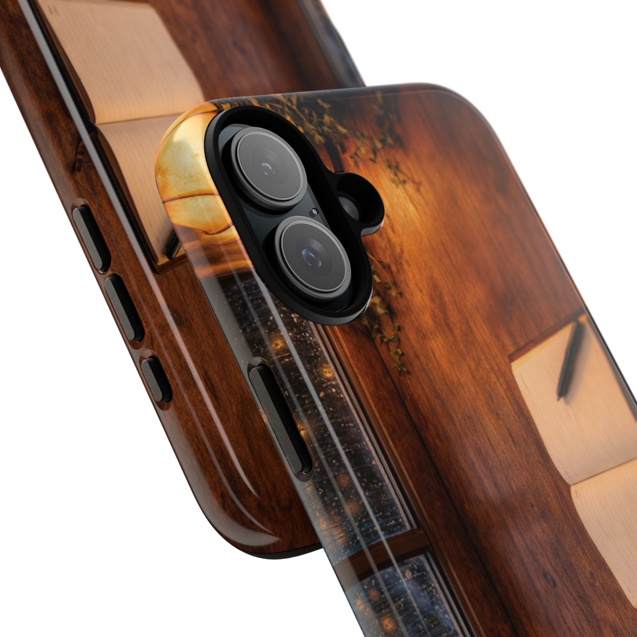 Cozy Writer’s Desk Phone Case — Cozy Notebook & Coffee Woodgrain Design