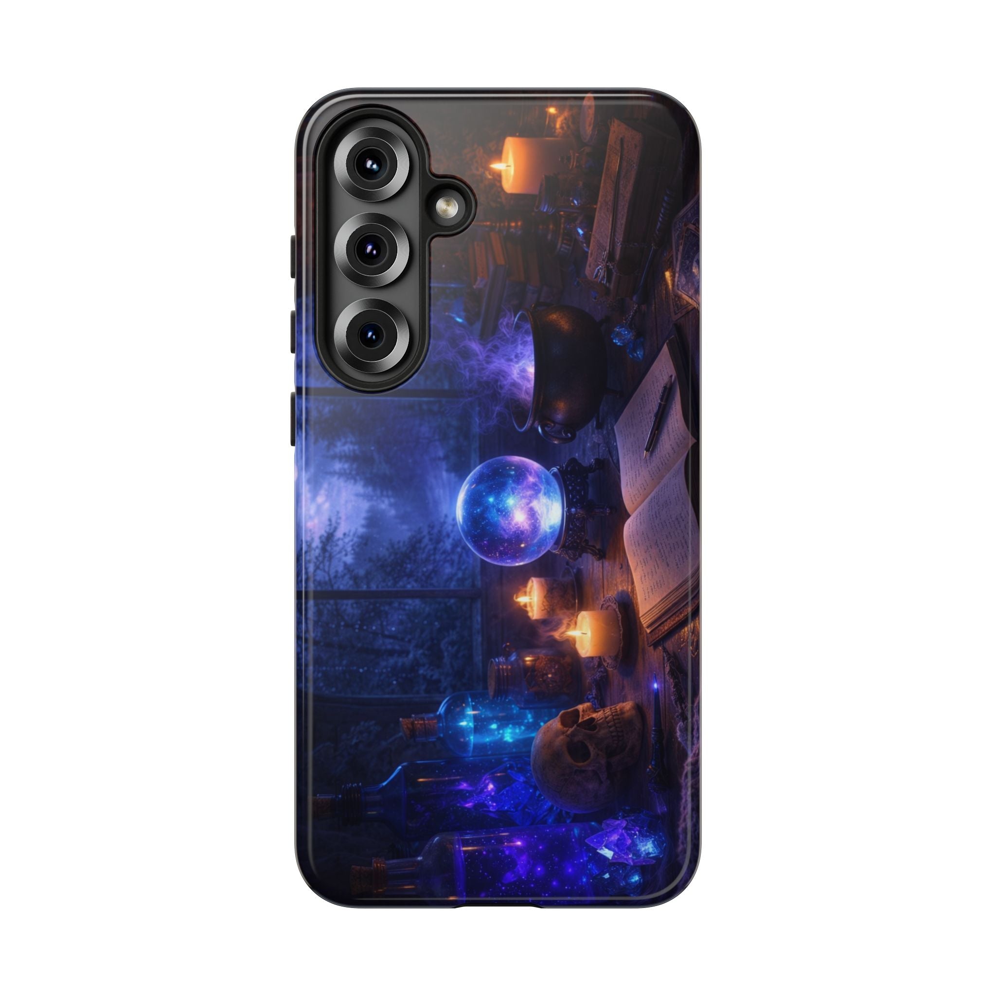 Arcane Alchemist Crystal Ball Phone Case — Midnight Candlelit Study Design