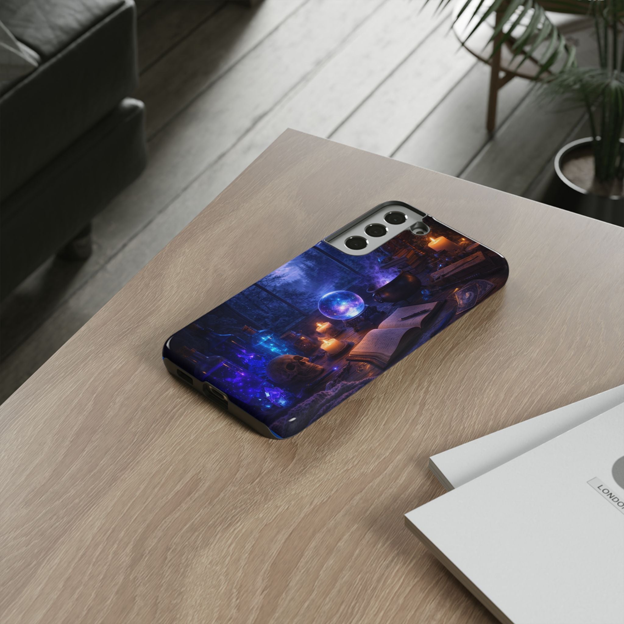 Arcane Alchemist Crystal Ball Phone Case — Midnight Candlelit Study Design