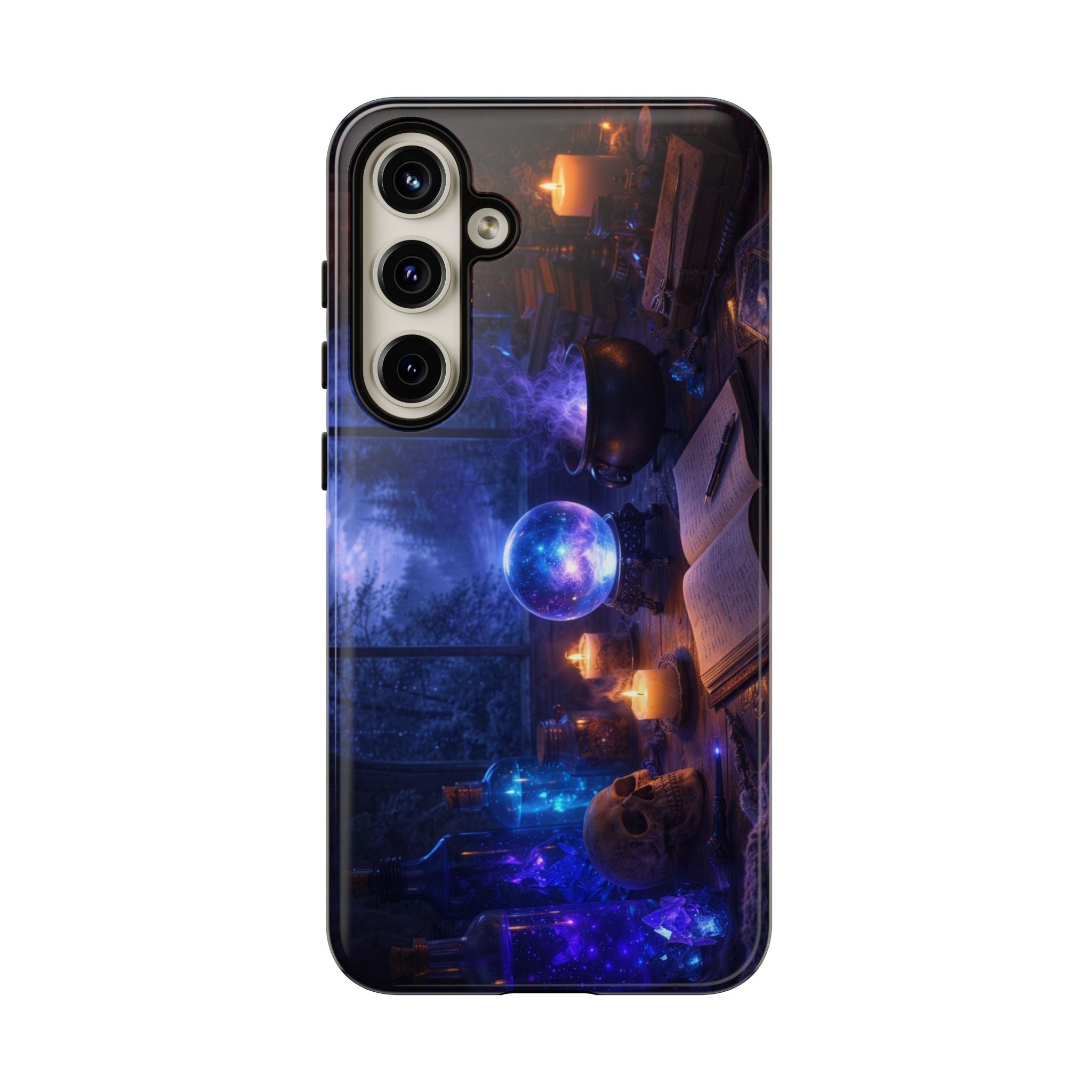 Arcane Alchemist Crystal Ball Phone Case — Midnight Candlelit Study Design