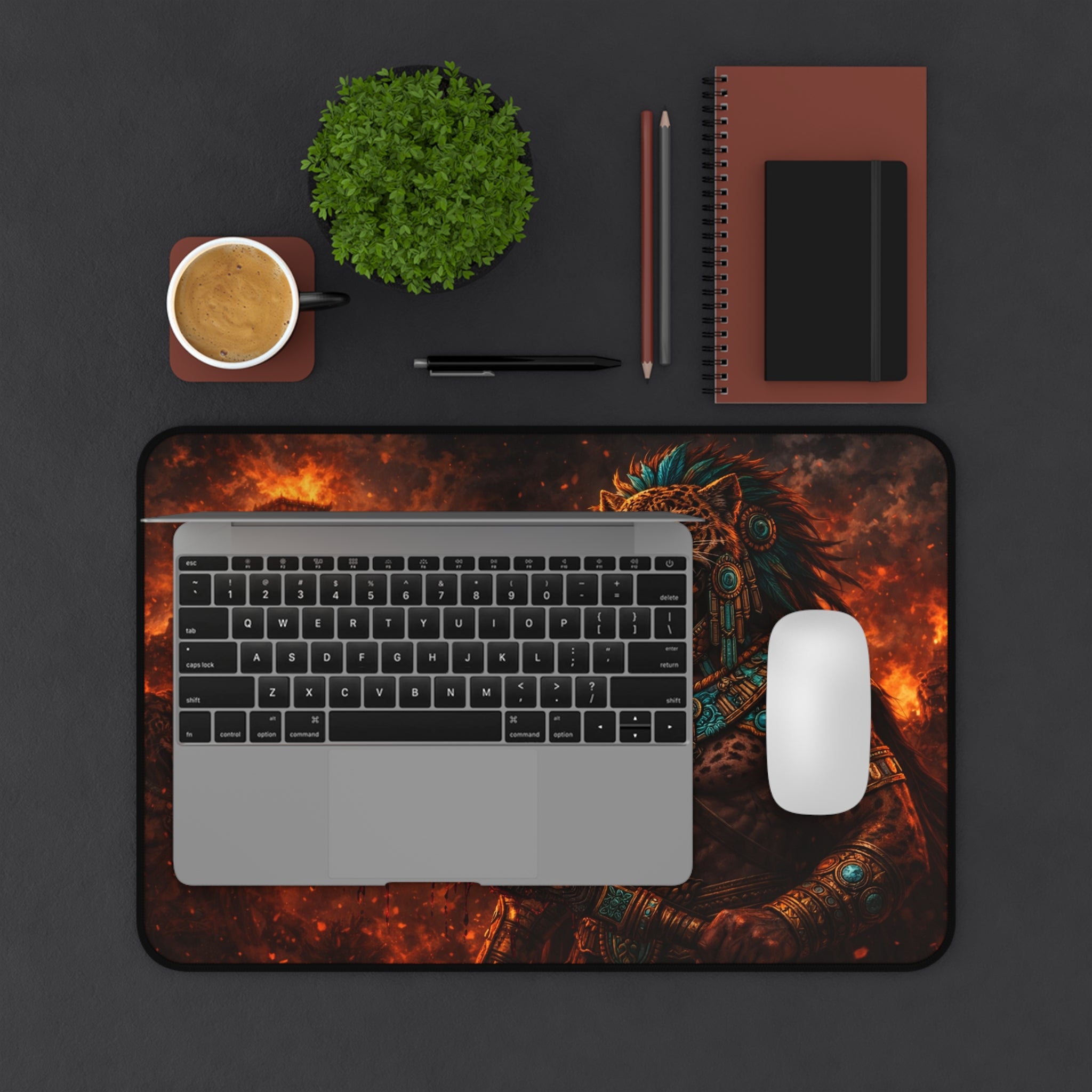 Jaguar Warrior Pyramid Desk Mat — Neoprene Gaming & Work Mouse Pad