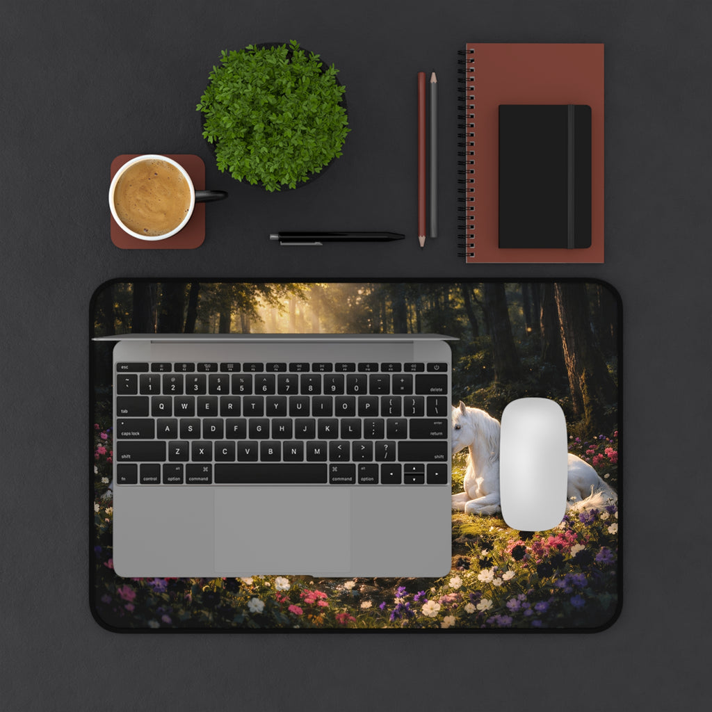 Enchanted Unicorn Forest Desk Mat — Serene Woodland Mouse Pad